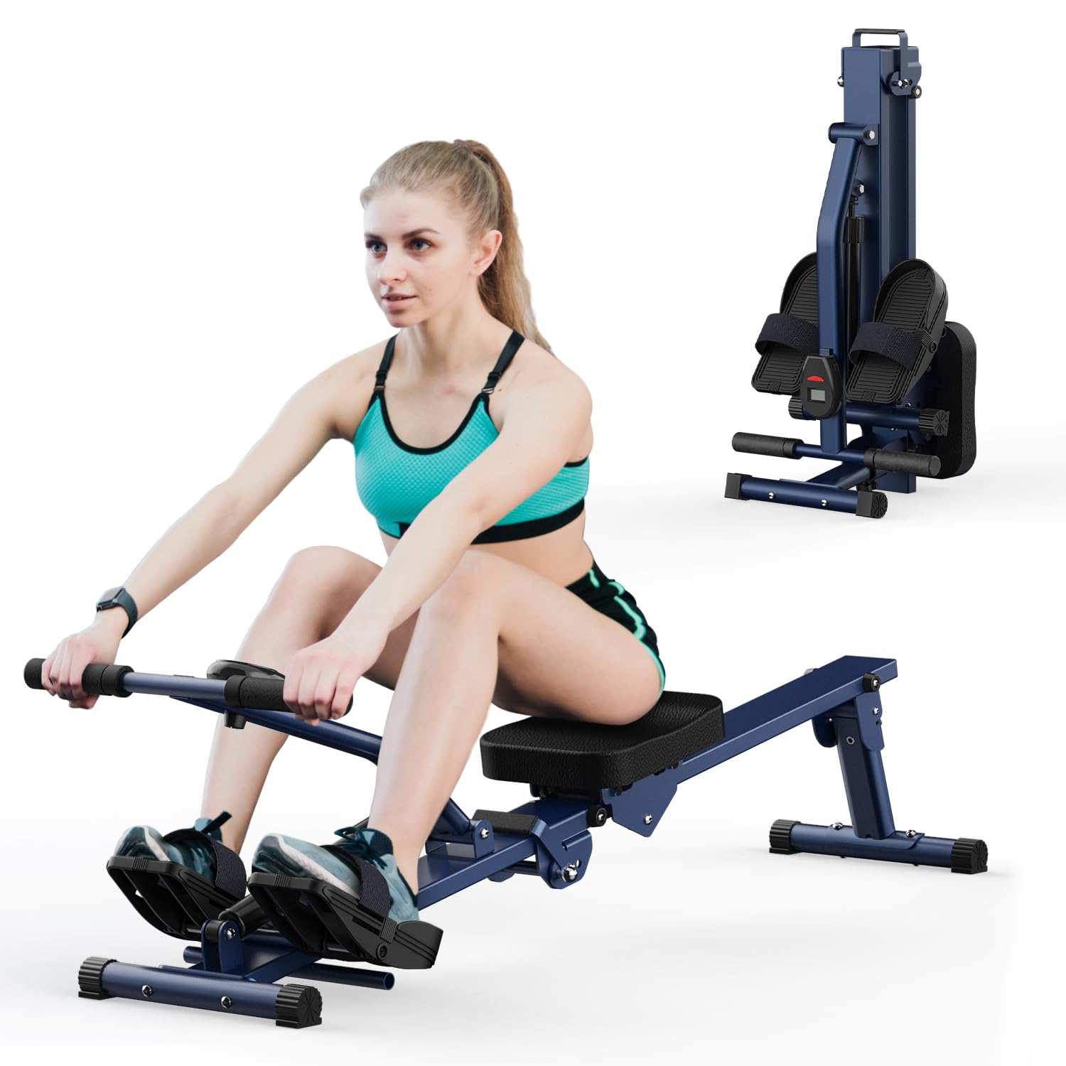 Foldable Rowing Machine for Home - Compact & Portable Rower Exercise Equipment with Smooth Glide System | Perfect for Small Spaces, Full-Body Workouts & Home Gym Fitness