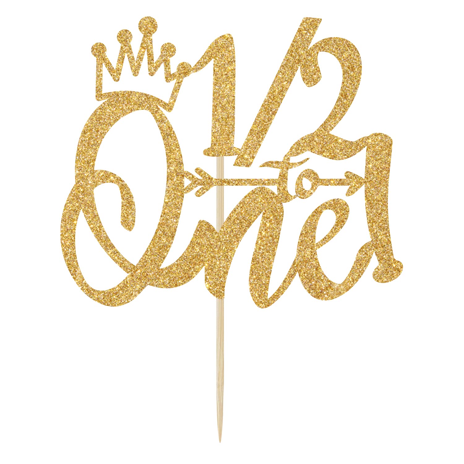 1/2 Way to One Cake Topper - Half Way to One Birthday Decor - Gold Glitter 1/2 Birthday Cake Topper for Baby Boys & Girls - Perfect for 6 Month Birthday Party Decorations & First Year Milestone Celebrations