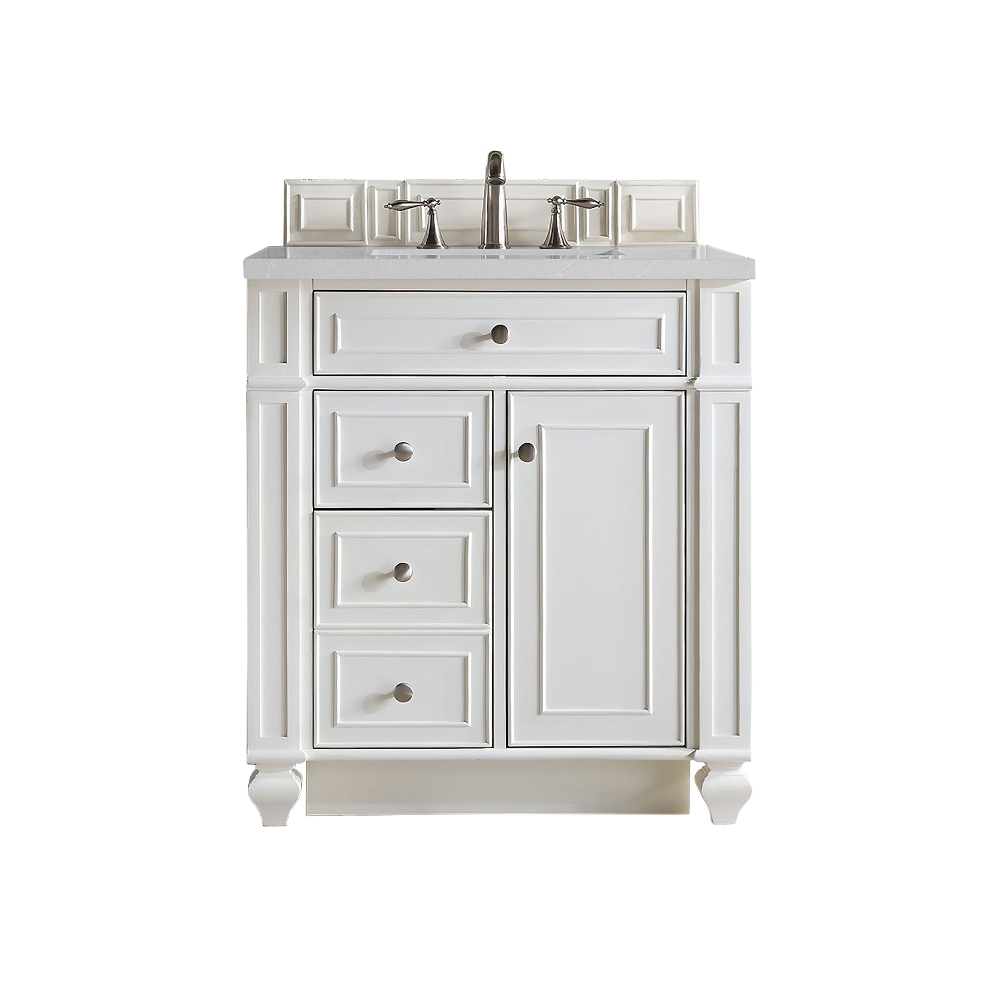 Bristol 30-Inch Single Bathroom Vanity Set with 3CM Eternal Serena Quartz Top in Bright White - Perfect for Modern Master Bathrooms & Powder Rooms