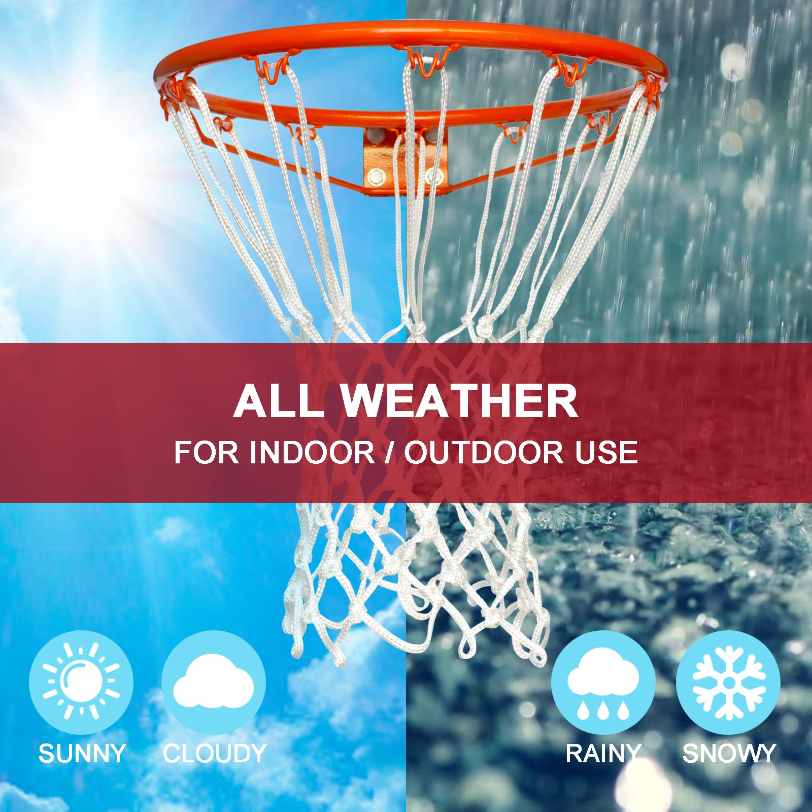 Heavy Duty Basketball Net Replacement - 12 Loops for Indoor & Outdoor Basketball Hoop | Perfect for Driveway, Gym, Park & Backyard Play
