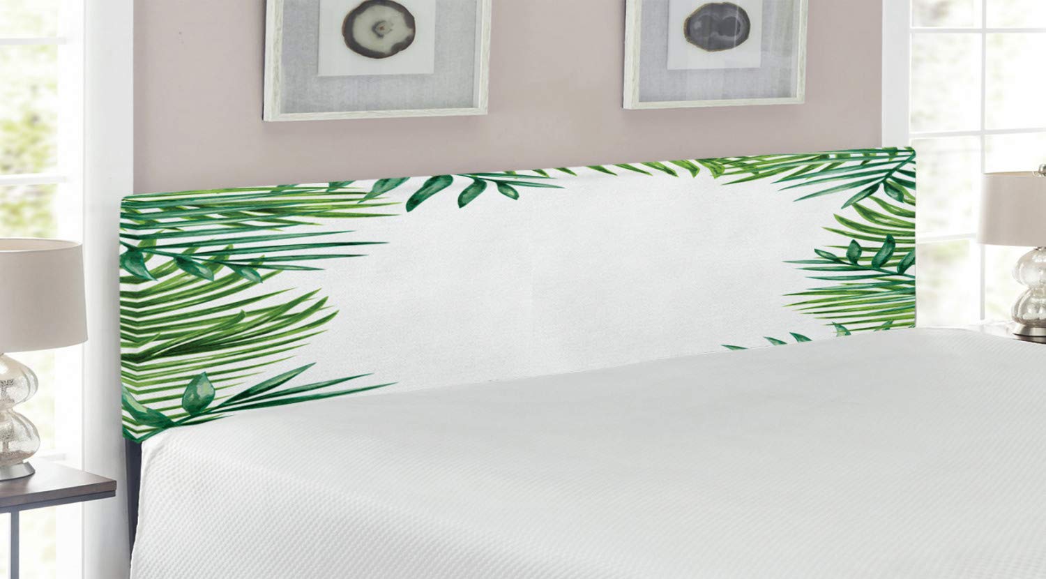 Ambesonne King Size Upholstered Headboard with Memory Foam - Botanical Green Leaf Design, Natural Forest Artwork in Jade & Lime Green | Perfect for Bedroom Decor, Eco-Friendly Home Styling & Nature-Themed Interior Design
