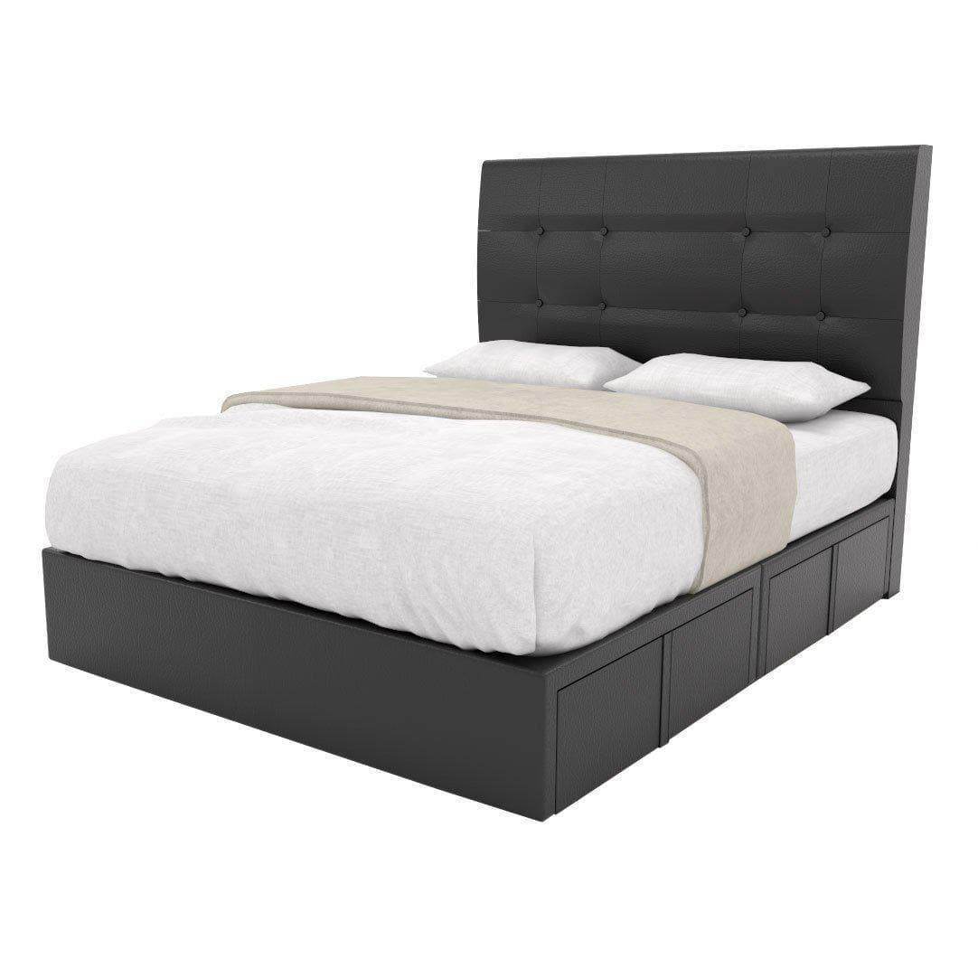 Jaxon Faux Leather Drawer Bed Frame - Queen Size Storage Platform Bed with Upholstered Headboard - Modern Bedroom Furniture for Small Spaces & Guest Rooms