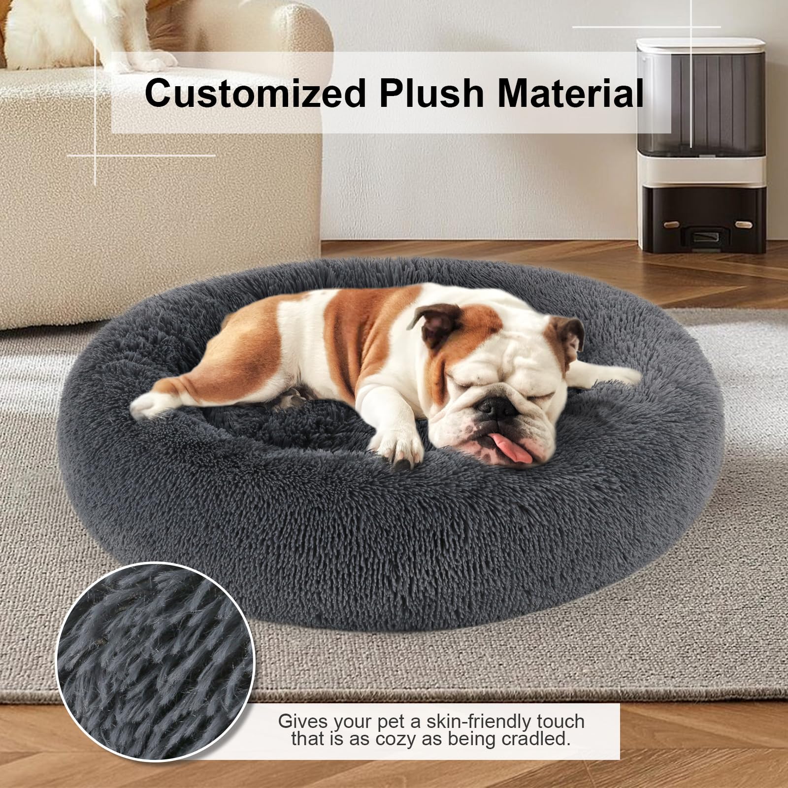 Premium Round Plush Donut Pet Bed for Dogs & Cats - Soft Faux Fur Calming Cuddler for Small, Medium & Large Pets - Perfect for Crate Training, Anxiety Relief & Cozy Napping at Home