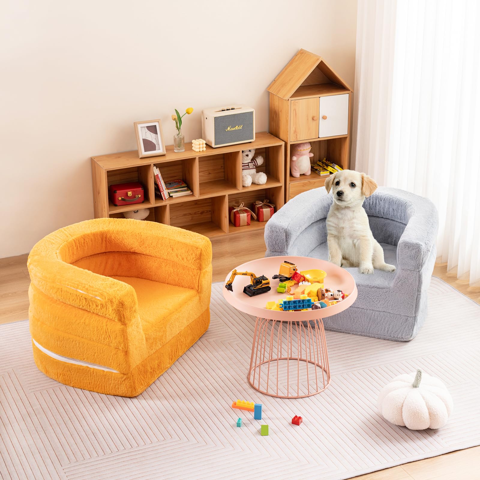 Tiita 3-in-1 Convertible Kids Sofa Bed - Plush Toddler Chair & Travel Bed with Washable Cover & Carrying Handle - Perfect for Nursery, Playroom & Travel - Gift for Boys & Girls