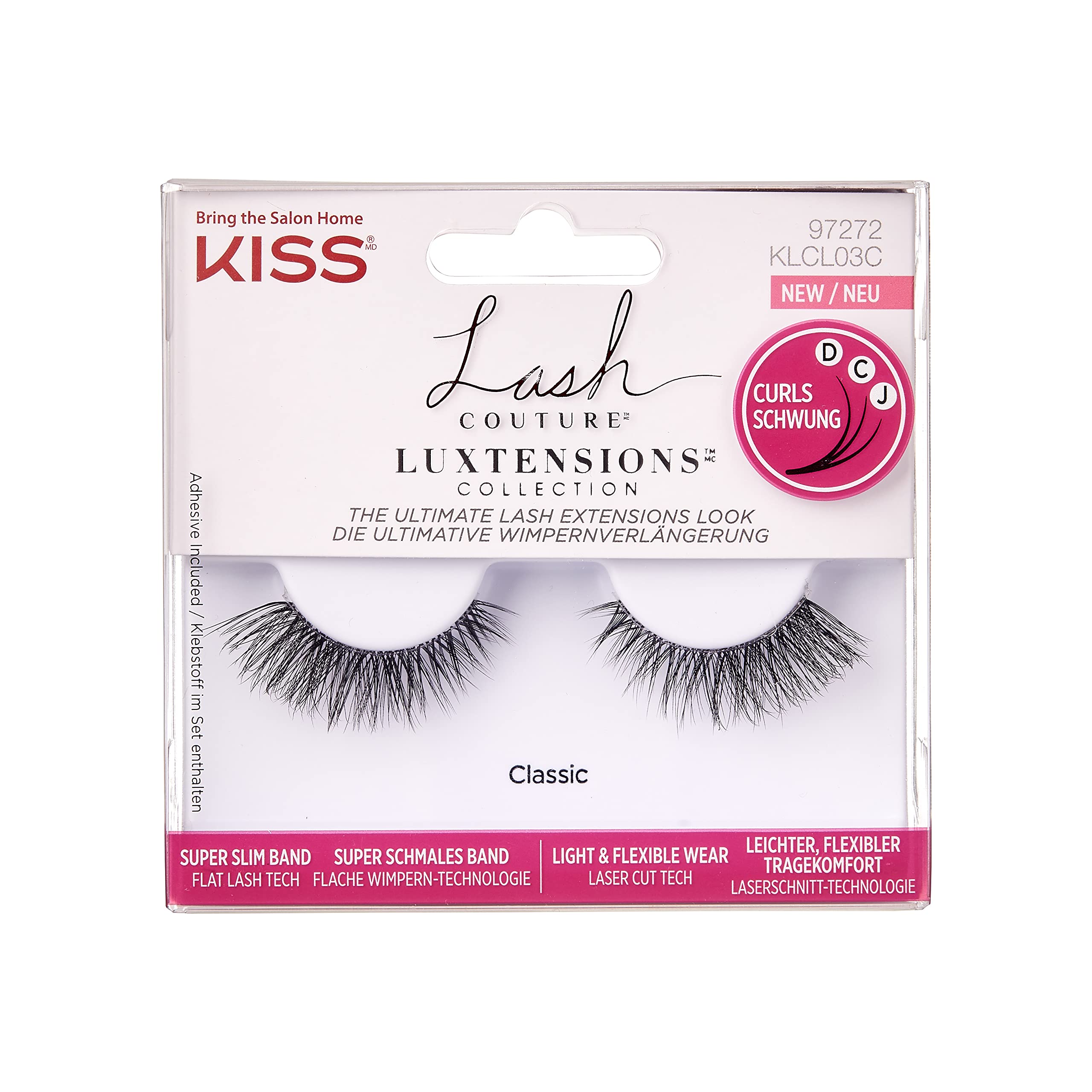 KISS Lash Couture LuXtensions Collection - 1 Pair of Classic False Eyelashes with Lightweight Flexible Band & Eyelash Glue | Natural Look for Daily Wear, Special Occasions & Photos