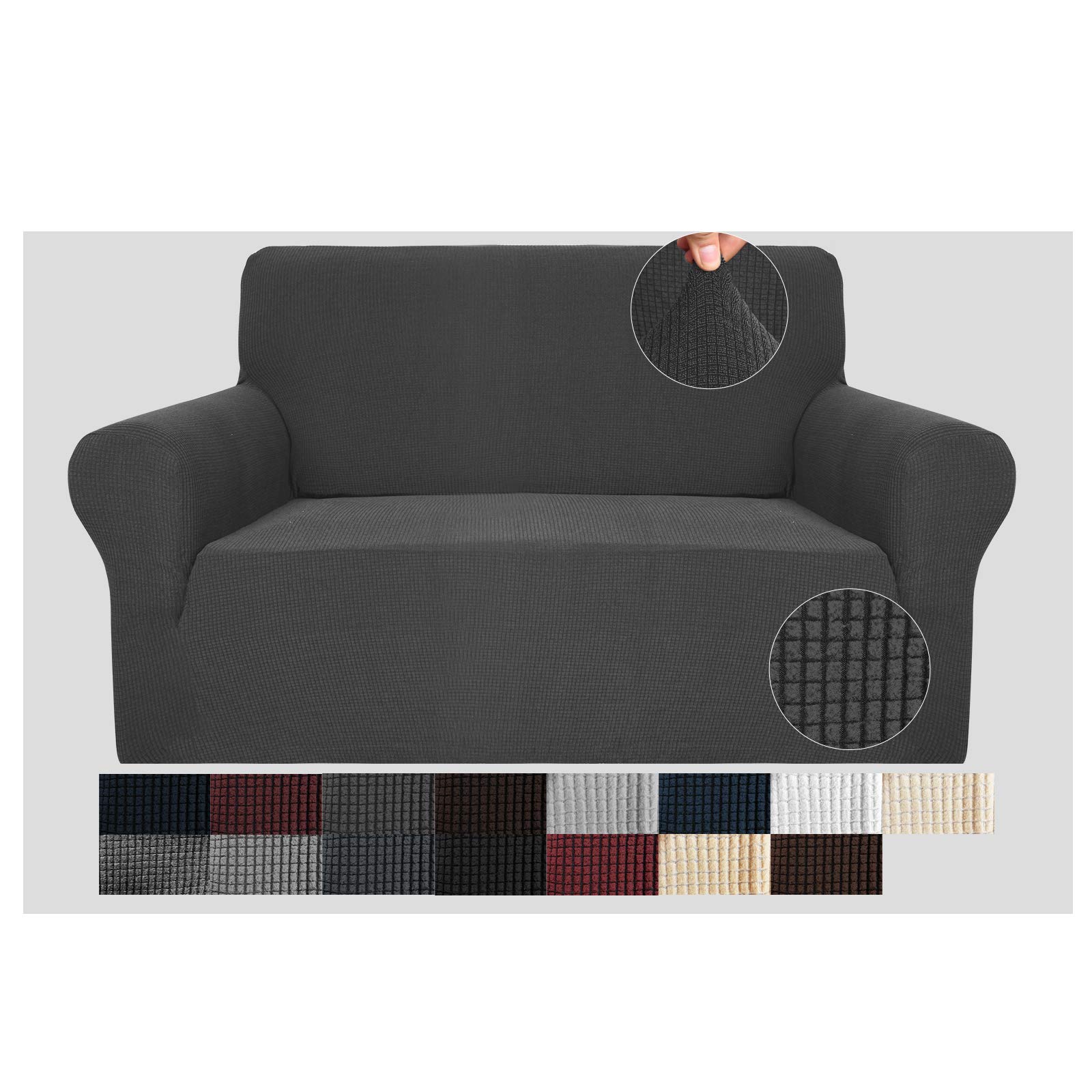 JIVINER Stretch Jacquard 2-Cushion Loveseat Sofa Cover - Anti-Slip, Pet & Kid-Friendly Couch Protector in Dark Gray | Perfect for Living Room, Family Room & Home Decor