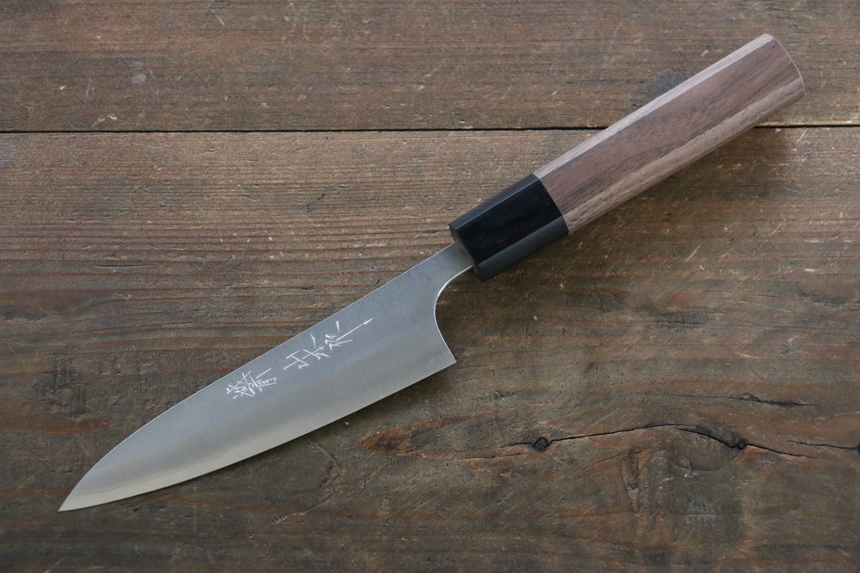 Nao Yamamoto 120mm Silver Steel No.3 Nashiji Petty Utility Knife with Walnut Handle - Perfect for Slicing, Chopping & Precision Kitchen Tasks
