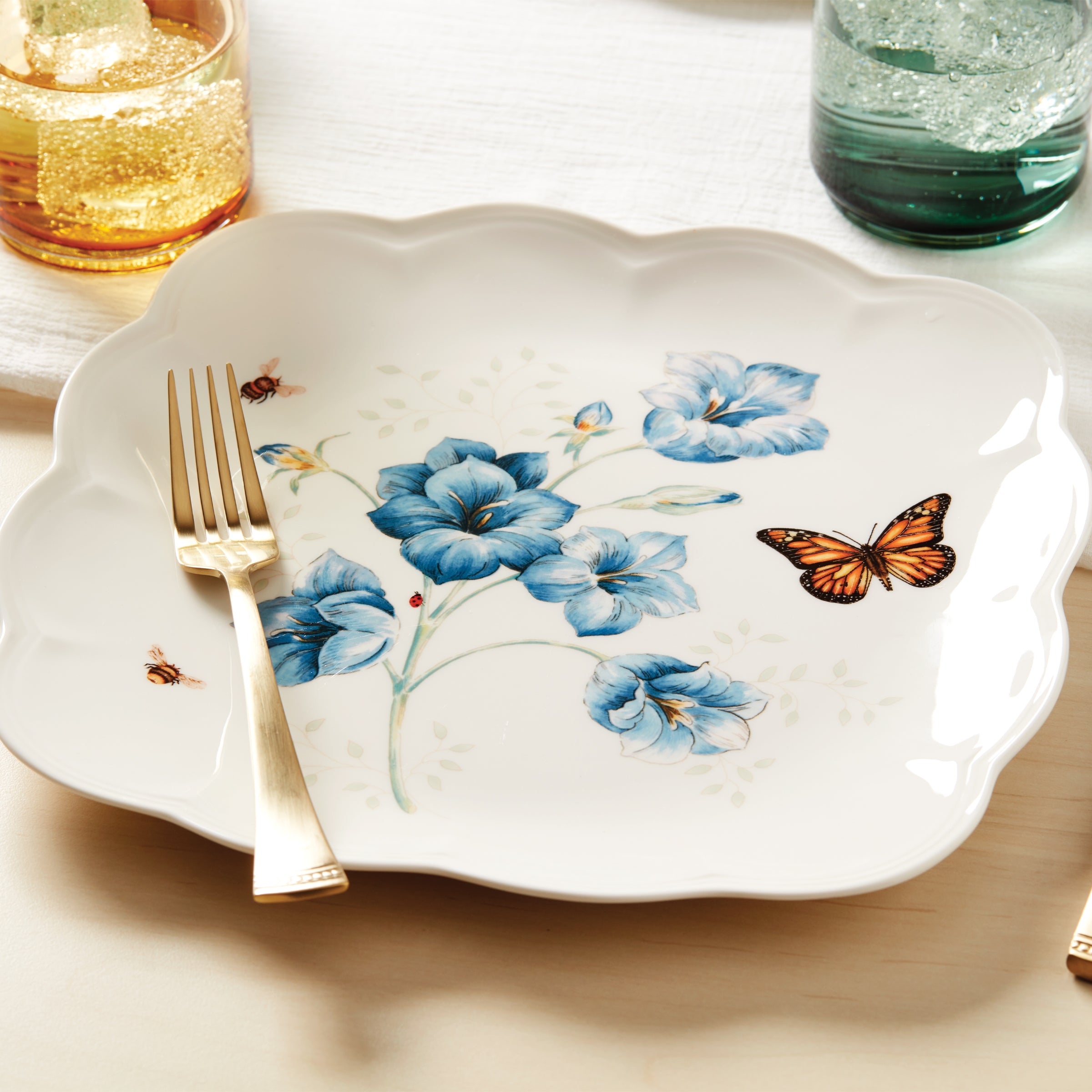 Butterfly Meadow Square Dinner Plates Set of 4 - Elegant Floral Design for Dining, Parties & Home Decor | Durable Porcelain Plates for Everyday Use & Special Occasions