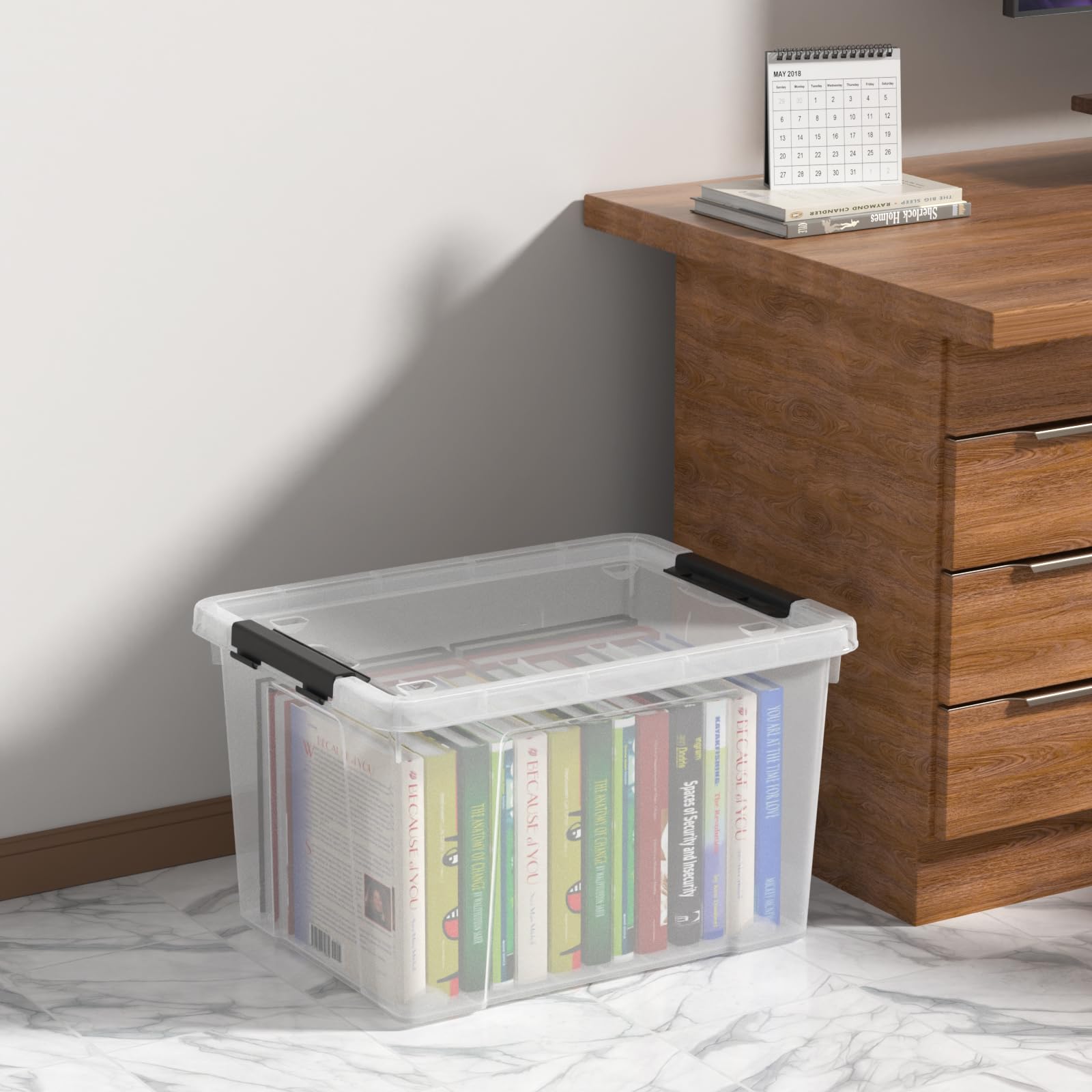 Zopnny 40 Quart Clear Latching Storage Box with Wheels - 4 Pack Plastic Storage Containers with Secure Lids for Home Organization, Garage, Office & Moving Supplies