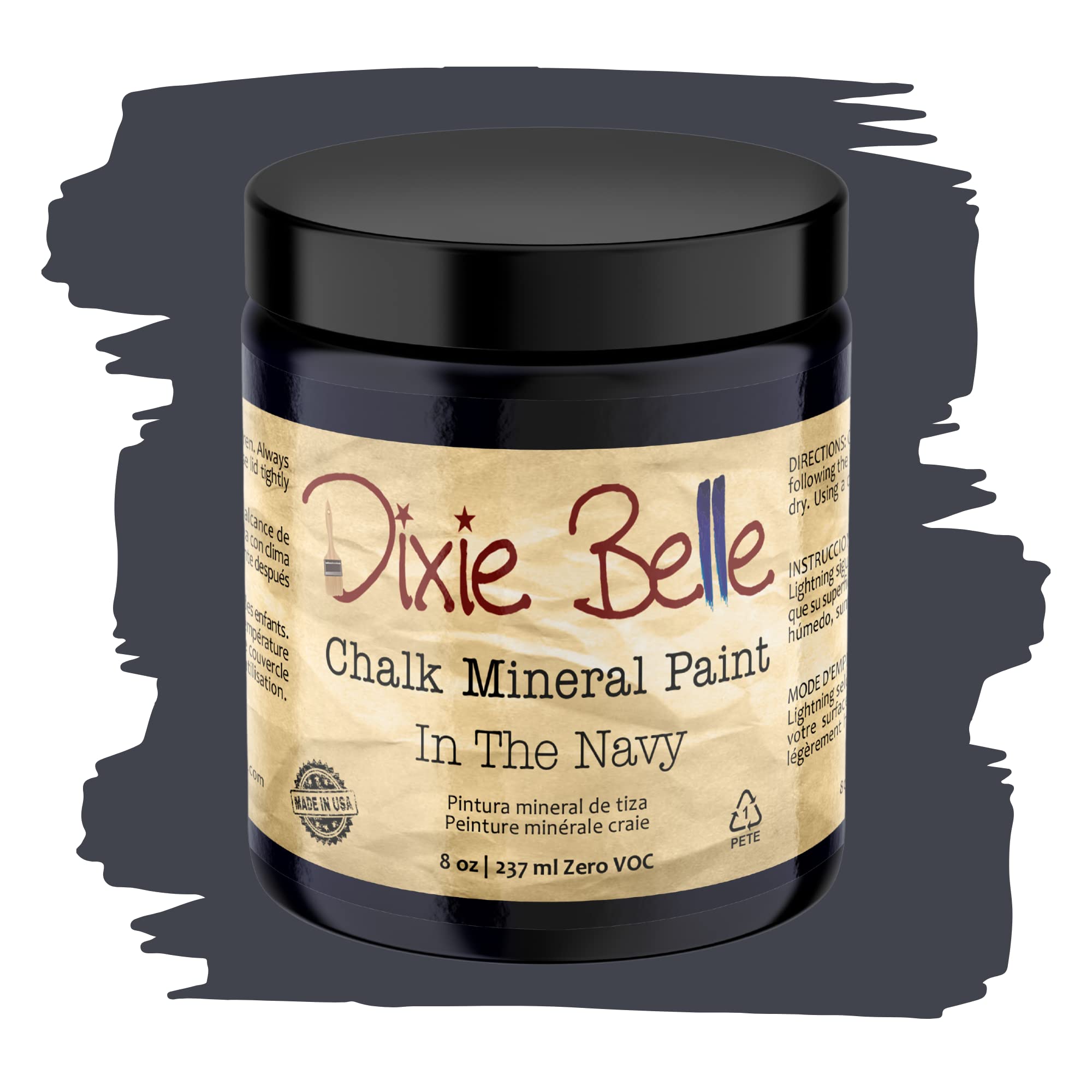 Dixie Belle Chalk Mineral Paint - Matte Dark Navy (8oz) | DIY Furniture Paint for Cabinets, Dressers & Home Decor | USA-Made Chalk Finish Paint | Easy to Use & Long-Lasting
