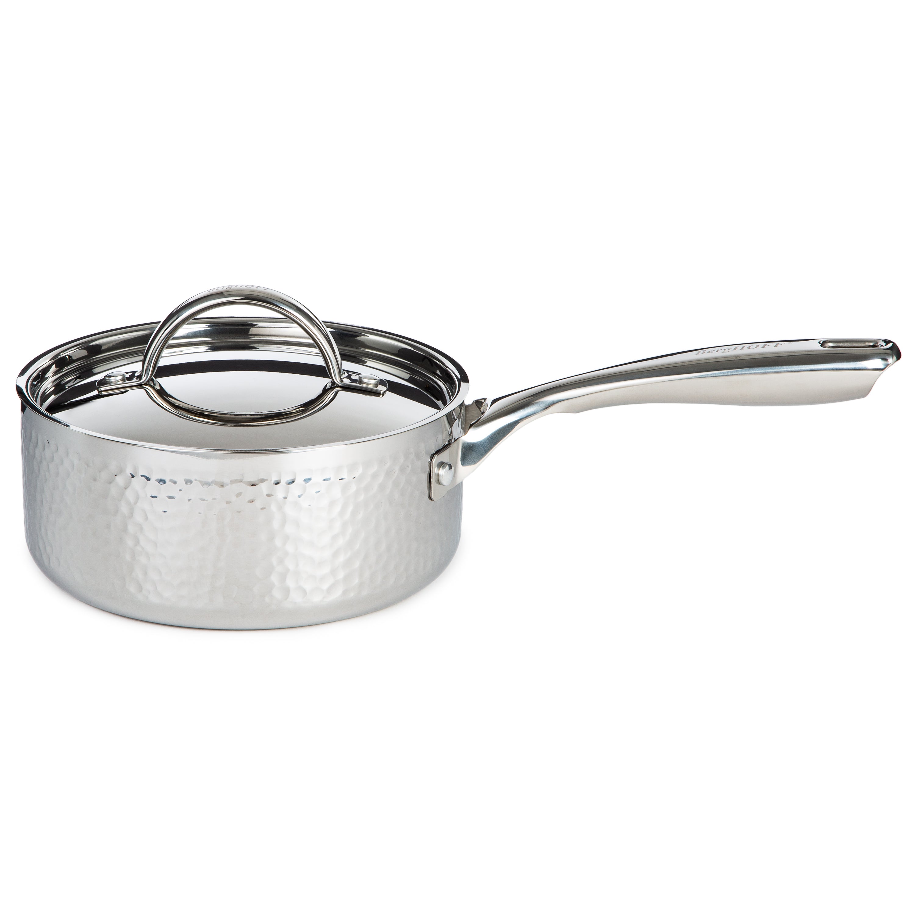 BergHOFF Vintage 6-Piece Tri-Ply 18/10 Stainless Steel Cookware Set with Lids - Hammered Finish for Professional Cooking & Home Kitchen Use