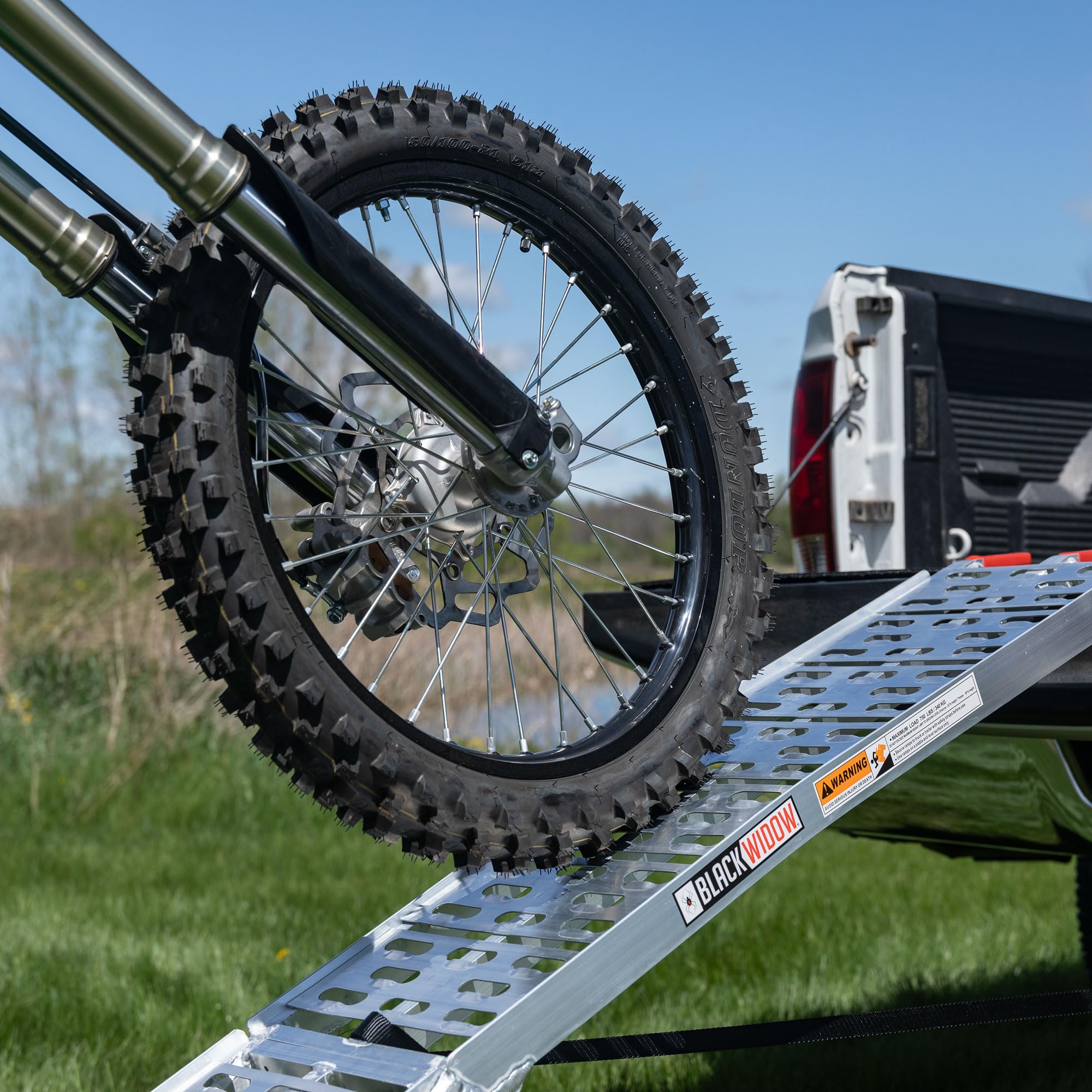 Black Widow AFP-9012 Single Runner Motorcycle Ramp with Finger-Style Lip & Plate Surface - Heavy Duty Loading Ramp for Motorcycles, ATVs, and Dirt Bikes - Perfect for Garage, Workshop, and Transport Use