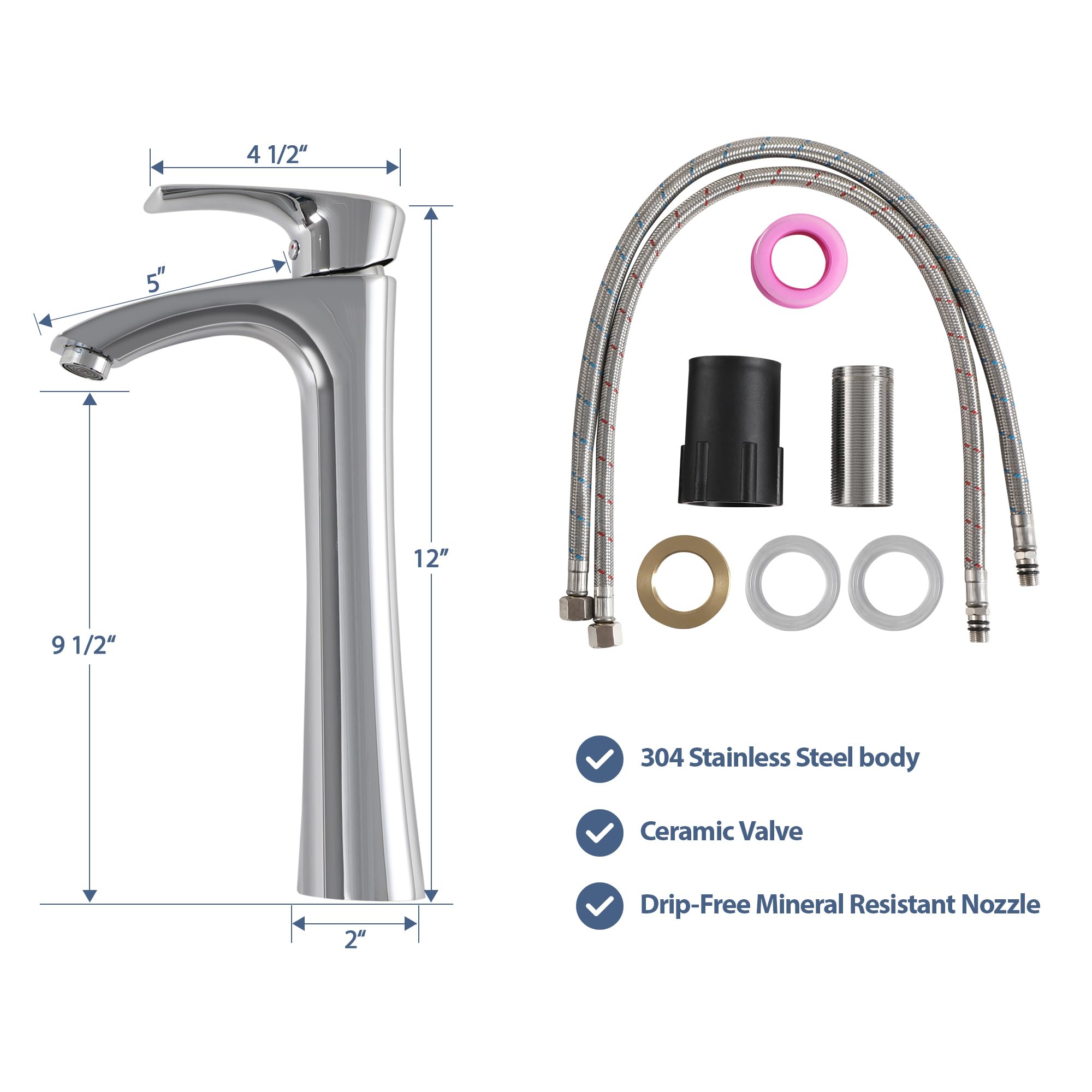 Lordear 19x15 Inch Modern White Porcelain Rectangular Vessel Sink with Chrome Single Lever Faucet - Above Counter Bathroom Vanity Sink Combo for Contemporary Home & Hotel Decor