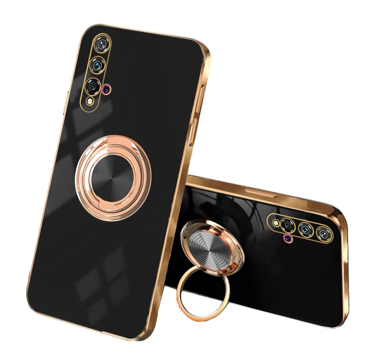 Shockproof Silicone Phone Case for Huawei nova 5t - Cute TPU Protective Cover with Ring Holder, Anti-Scratch & Durable Design (Black) | Perfect for Everyday Use, Travel & Work Protection
