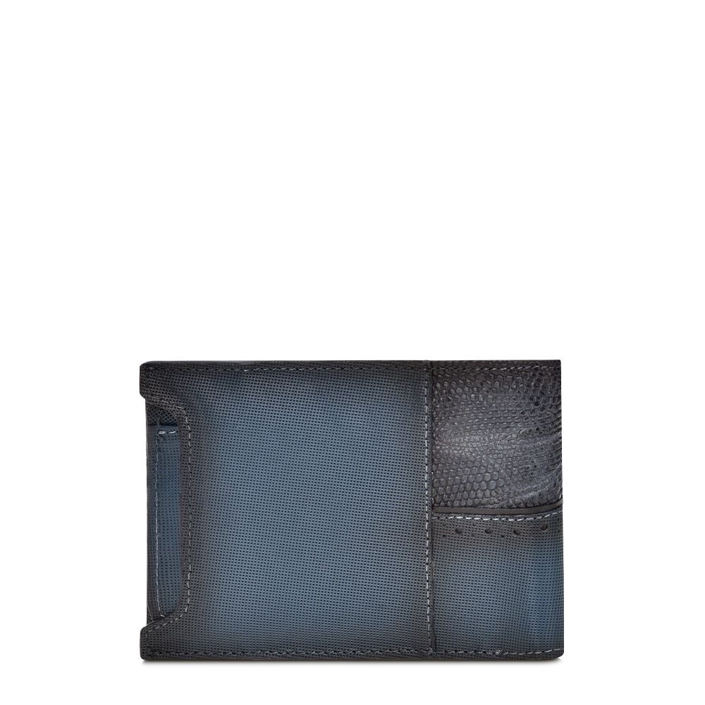 B3026LT Genuine Lizard Leather Bi-Fold Wallet for Men - Navy Blue Luxury Slim Wallet with RFID Protection - Perfect for Business, Travel & Everyday Use