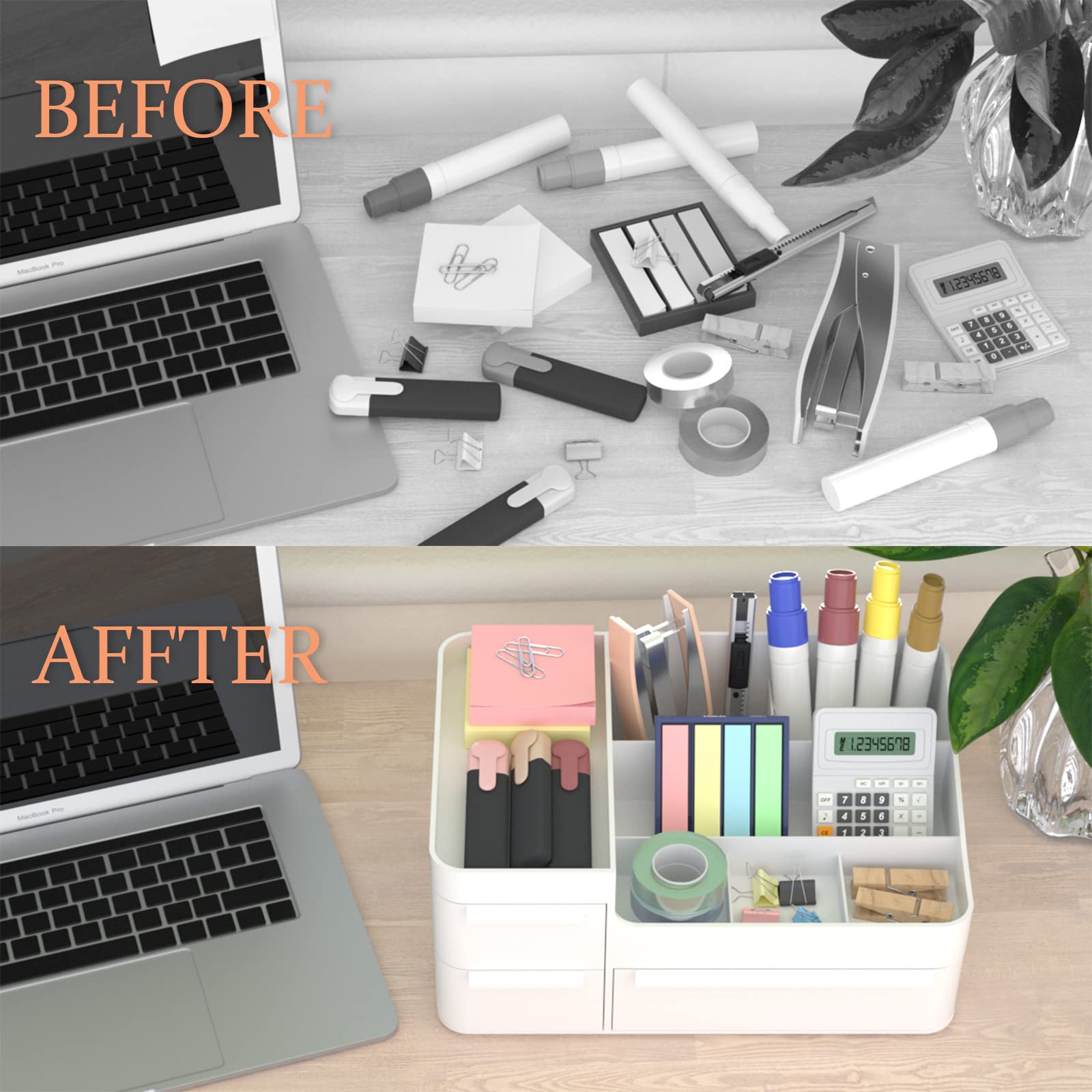 White Makeup Organizer with Drawers - Vanity Countertop Organizer for Cosmetics, Brushes, Lotions & Beauty Products | Perfect for Bathroom, Bedroom & Dressing Table Organization
