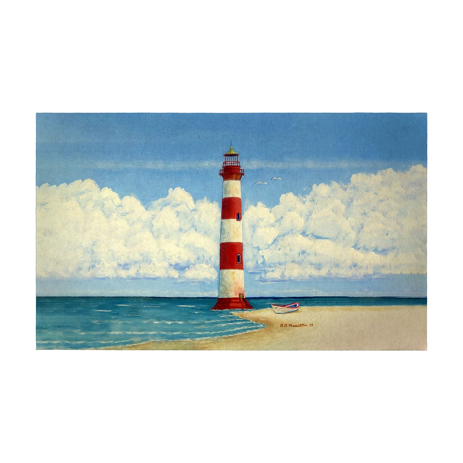 Betsy Drake Morris Island and Lighthouse SC Non-Slip Doormat 30x50 - Coastal Decor Entryway Rug for Beach House, Porch, and Front Door