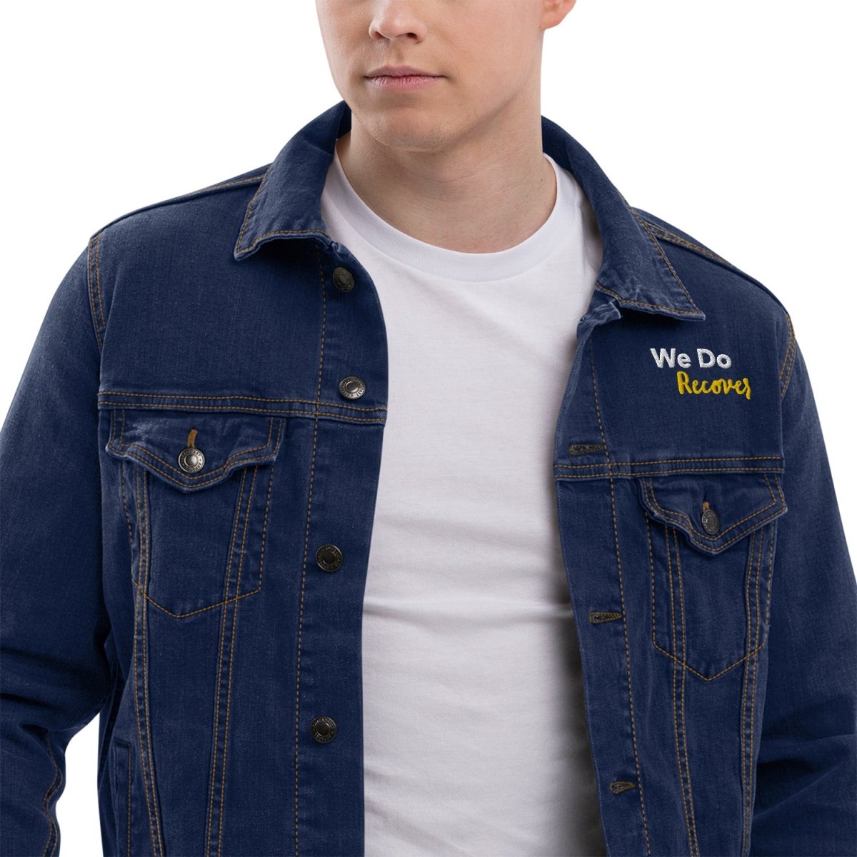 Empowering 'We Do Recover' Denim Jacket - Symbol of Hope & Resilience for Addiction Recovery & Mental Health Support | Perfect for Support Groups, Therapy Sessions & Everyday Inspiration