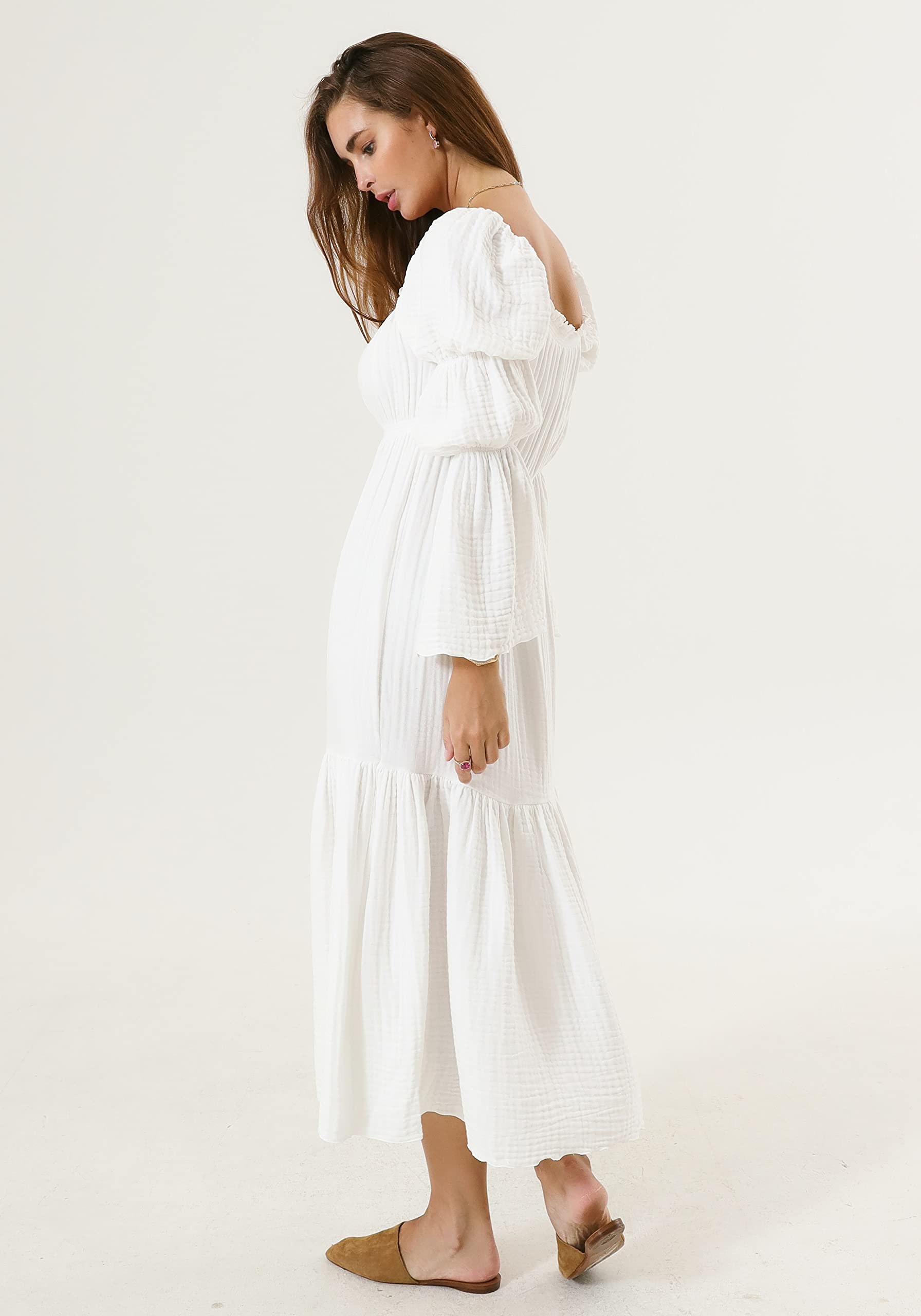 NOTHING FITS BUT Women's Cotton Maternity Dress - Off Shoulder Square Neck Nursing Gown for Baby Shower & Breastfeeding | Comfortable Pregnancy Dress for Moms, Photo Shoots & Special Occasions