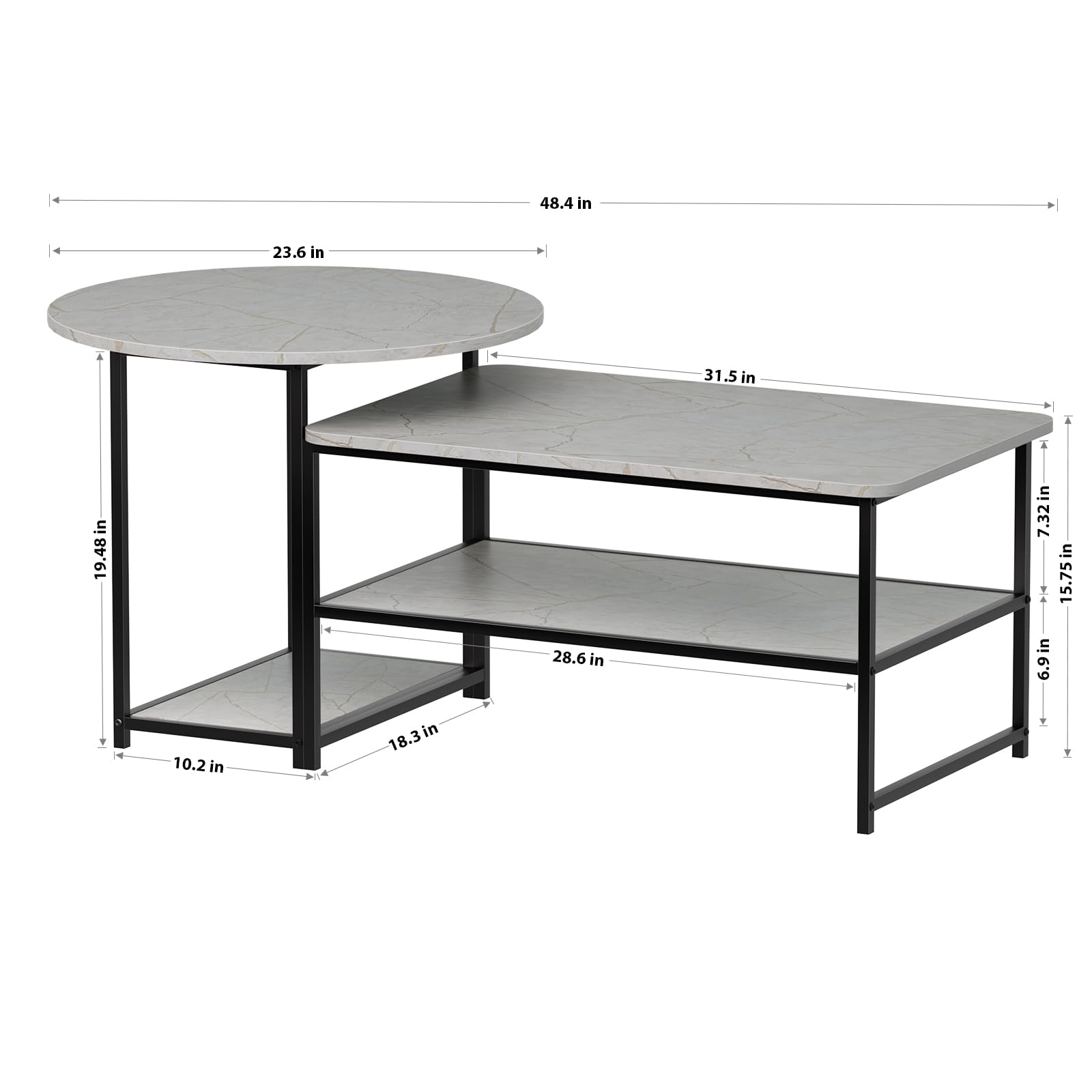 Modern WOHOMO Coffee Table with Storage - 2-in-1 Detachable Marble Top Living Room Center Table (Grey) - Perfect for Small Spaces, Apartments & Contemporary Home Decor