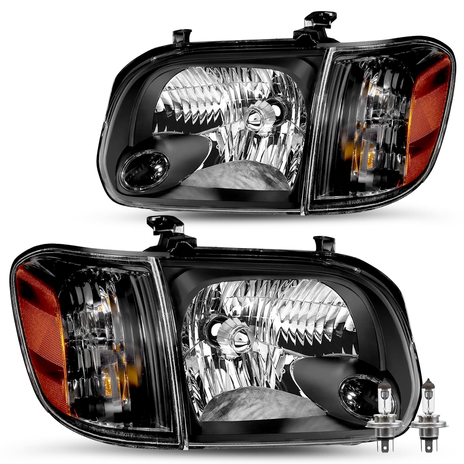 JSBOYAT Headlight Assembly Compatible with 2005-2006 Toyota Tundra Double/Crew Cab & 2005-2007 Sequoia - Black Housing with Amber Reflector, Includes Bulbs & Corner Lights | Upgrade for Night Driving & Off-Road Adventures