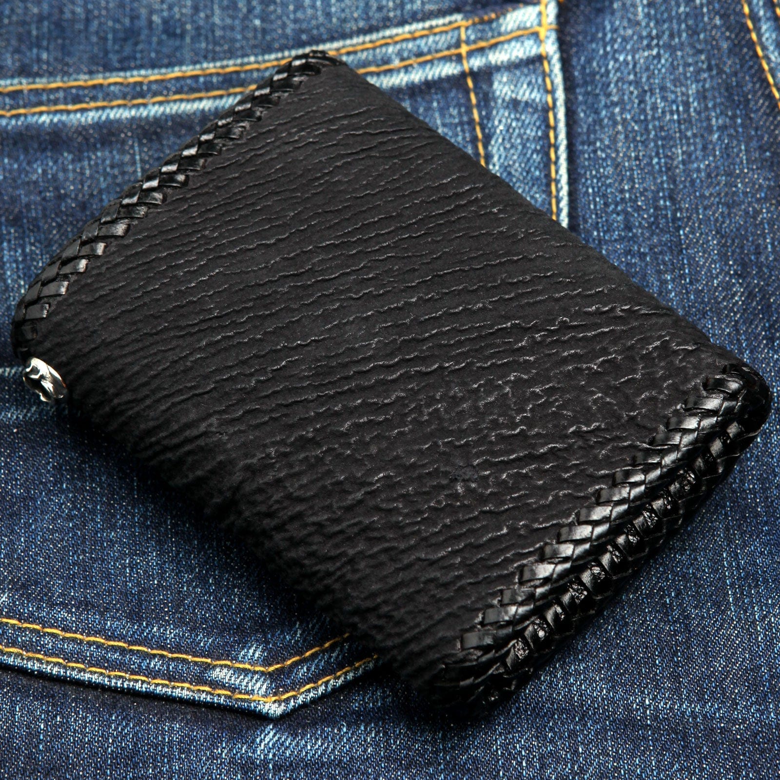 Blue Stingray Leather Gothic Cross Biker Wallet for Men - Punk Style Chain Wallet with ID Window & Card Slots - Perfect for Motorcycle Riders & Gothic Fashion Enthusiasts
