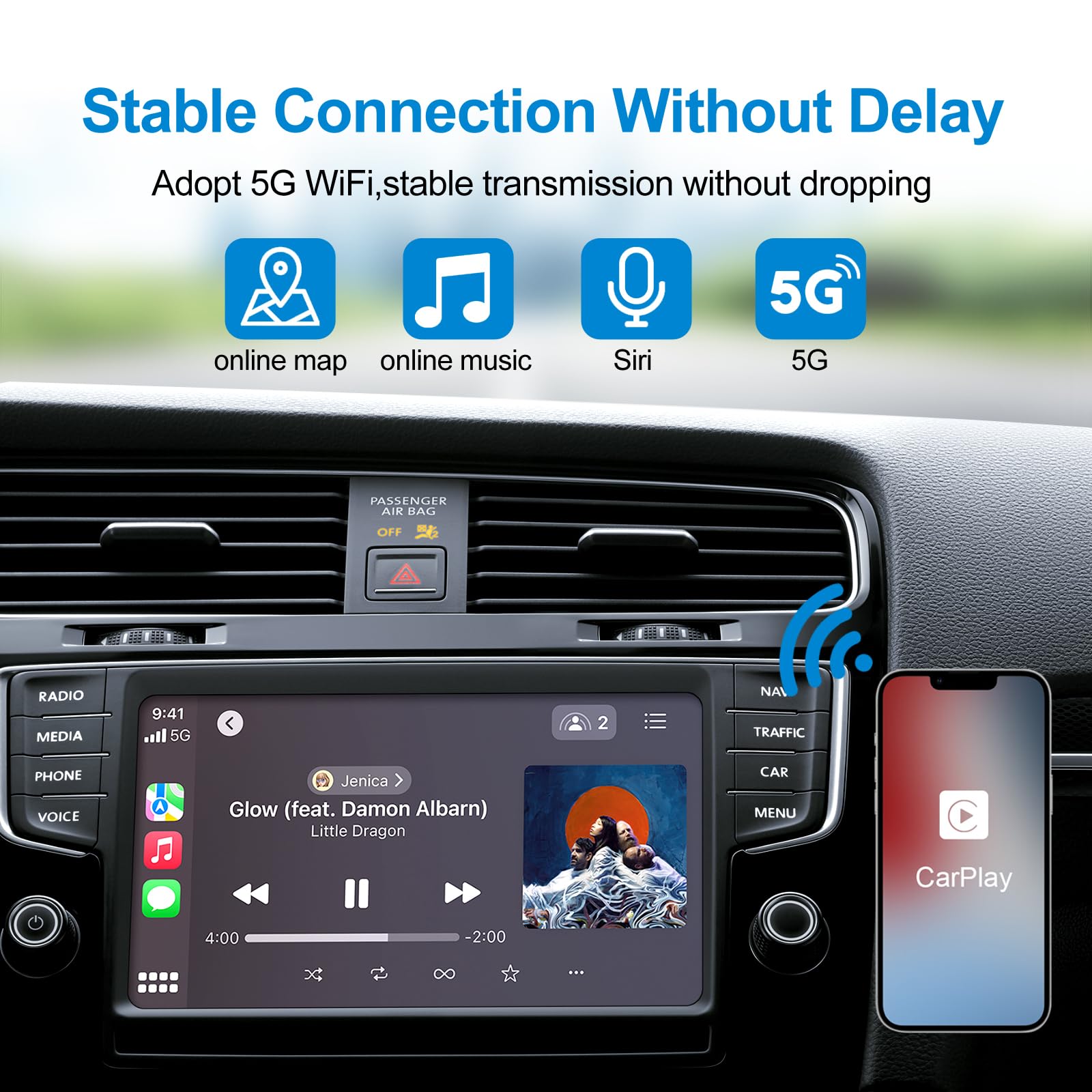 Wireless CarPlay Adapter for iPhone - Convert Wired to Wireless CarPlay, 5G WiFi Auto Connect, iOS 10+ Compatibility, Plug & Play for Factory Wired Cars - Perfect for Commuting, Road Trips & Hands-Free Driving