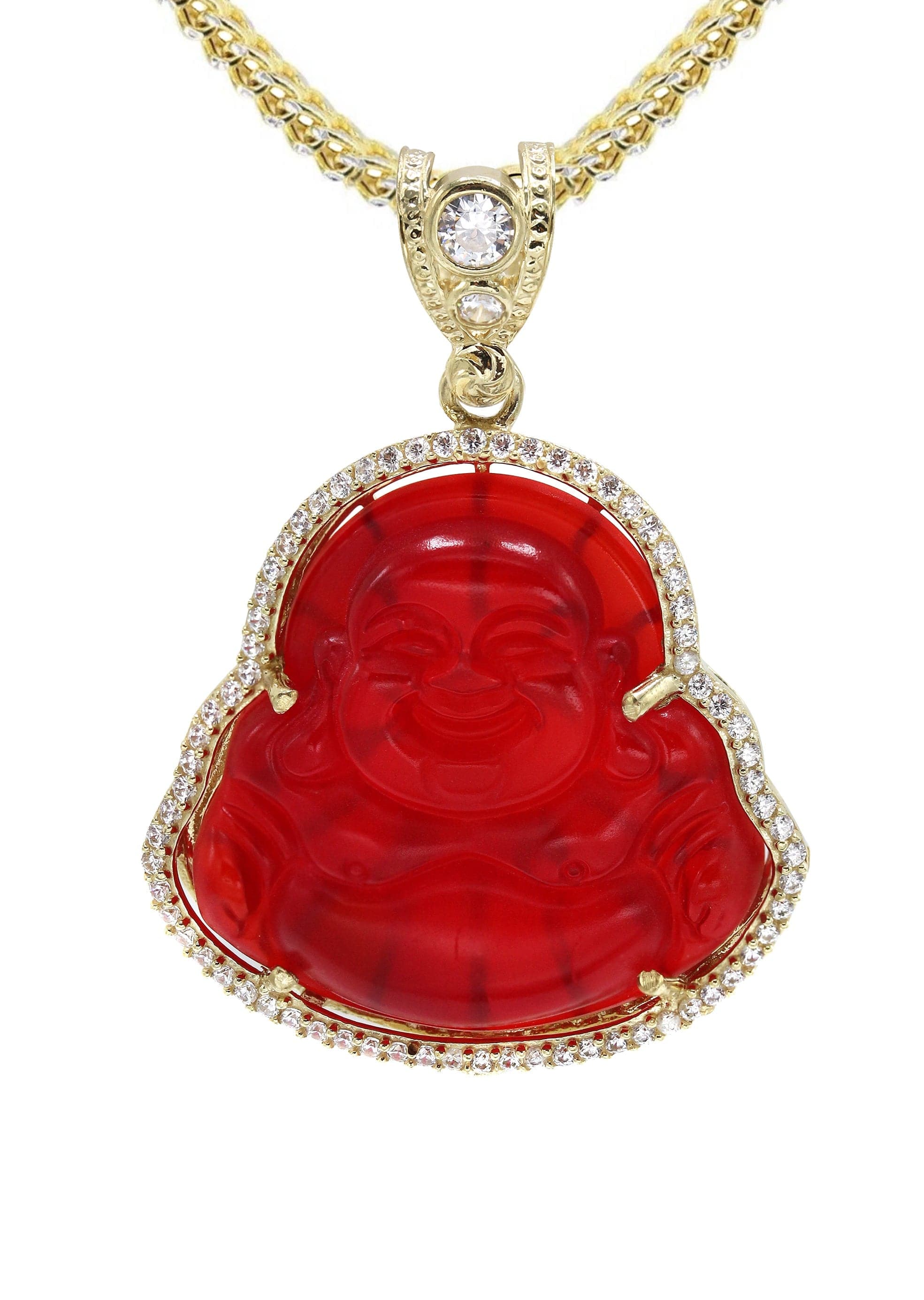 10K Yellow Gold Red Buddha Pendant Necklace for Women - 22.5 Grams Buddhist Jewelry - Perfect for Meditation, Yoga & Spiritual Gifts
