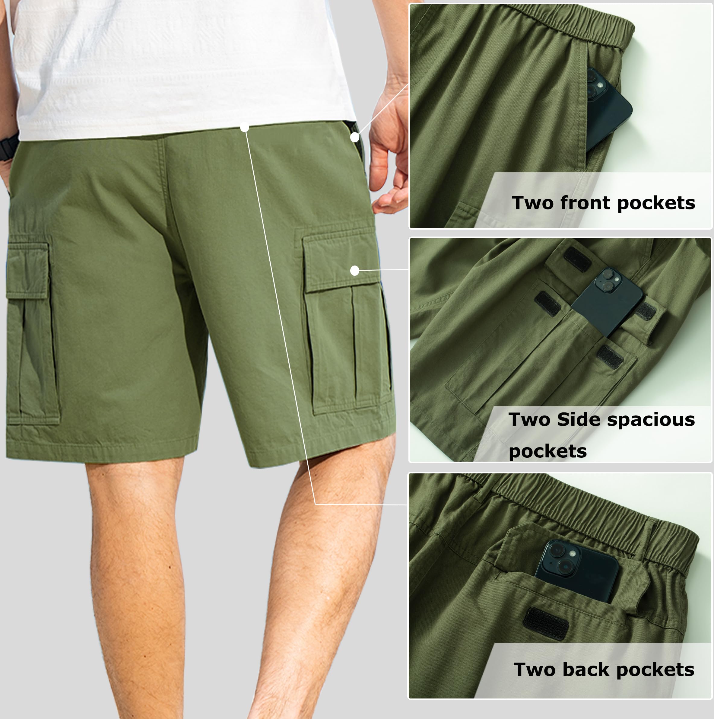 VCansion Men's Cargo Shorts - Comfortable Cotton Elastic Waist Camouflage Shorts with Multiple Pockets | Perfect for Hiking, Camping & Outdoor Adventures