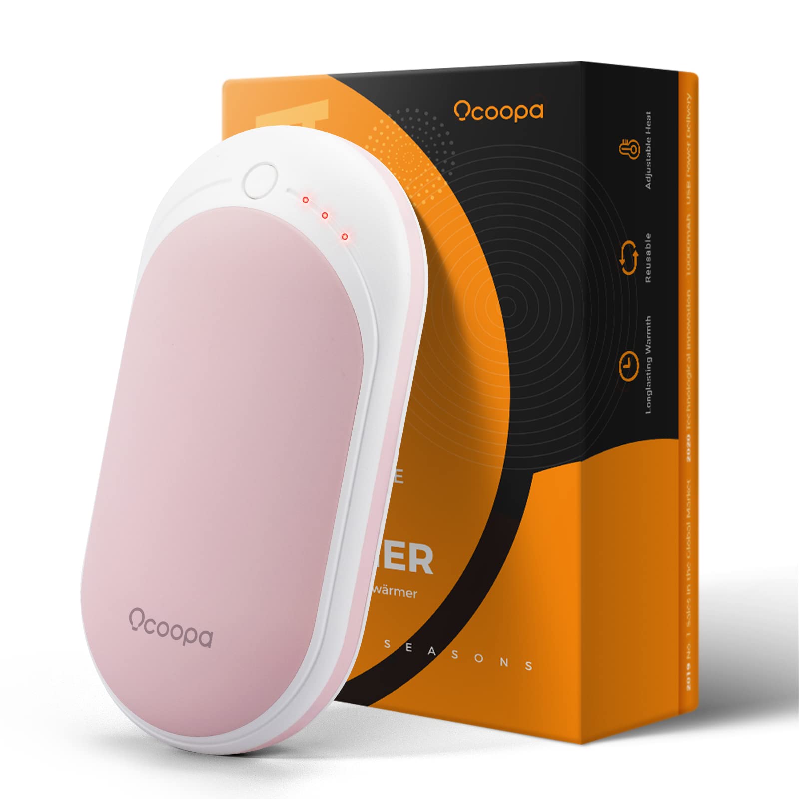 OCOOPA Rechargeable Hand Warmers 2-Pack - 5200mAh Electric Portable Pocket Heater with 118-Second Fast Heat - Black & Pink for Winter Sports, Camping & Outdoor Activities