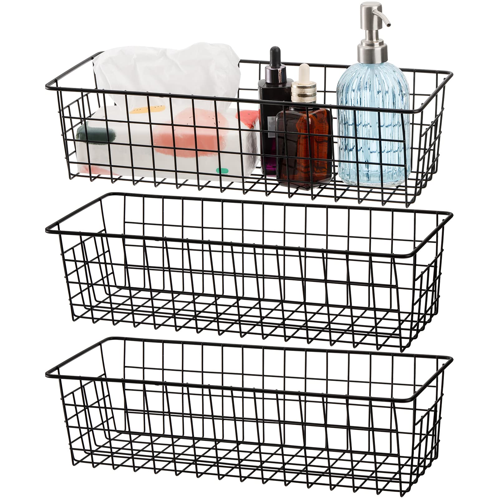 Hedume 3-Pack Metal Wire Storage Baskets with Handles - 16.2