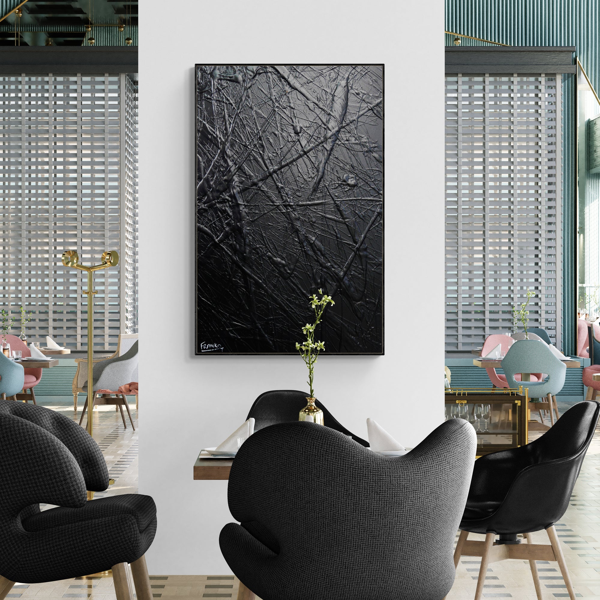 Black Lace 92cm x 60cm Black Textured Abstract Canvas Wall Art - Modern Home Decor for Living Room, Bedroom & Office