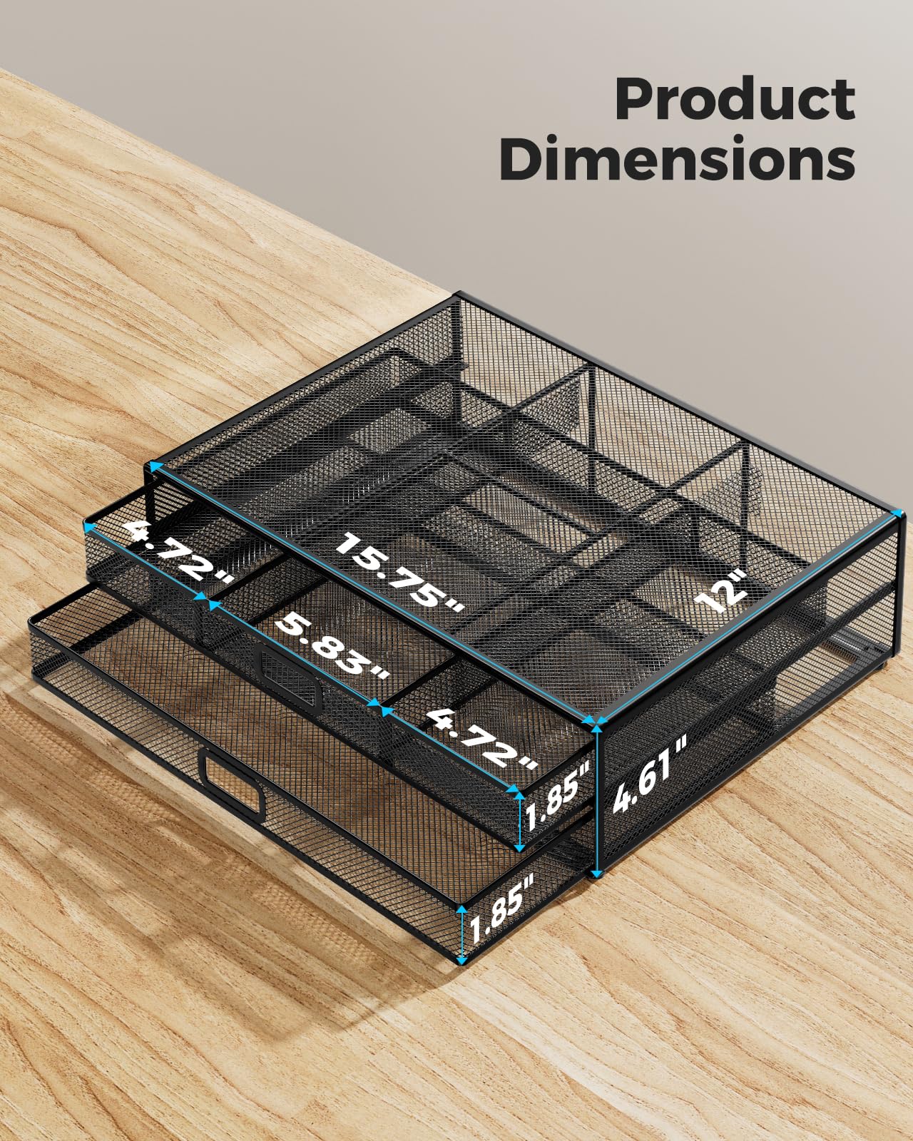 HUANUO Metal Mesh Monitor Stand with 2 Storage Drawers - Heavy Duty Desk Organizer for Laptop, Computer, Printer up to 33 lbs - Perfect for Home Office & Workspace Organization