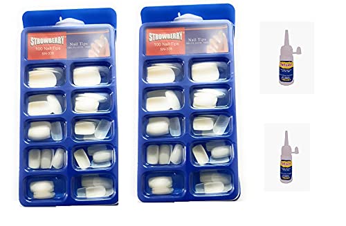 MANMORA 100-Pack Best Artificial False Nails with Glue - White Fake Nails for Women | Perfect for Parties, Weddings & Special Occasions