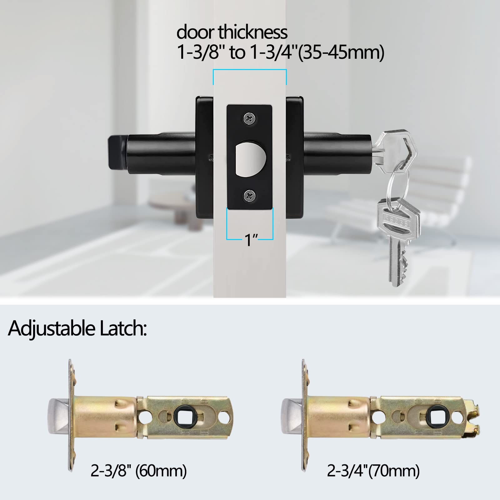 **Black Exterior Door Handle with Lock & Keys – Keyed Entry Door Lever for Front Door, Office, Left or Right Handed (1 Pack) – Durable & Secure for Homes, Businesses & Apartments**
