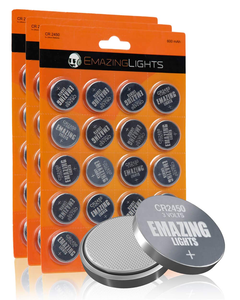EmazingLights 60 Pack CR2450 3V Lithium Coin Cell Batteries - Long Lasting Multipack for Keyless Remote FOB, Electronic Candles, Watches & Calculators - Ideal for Home, Office & Car Use