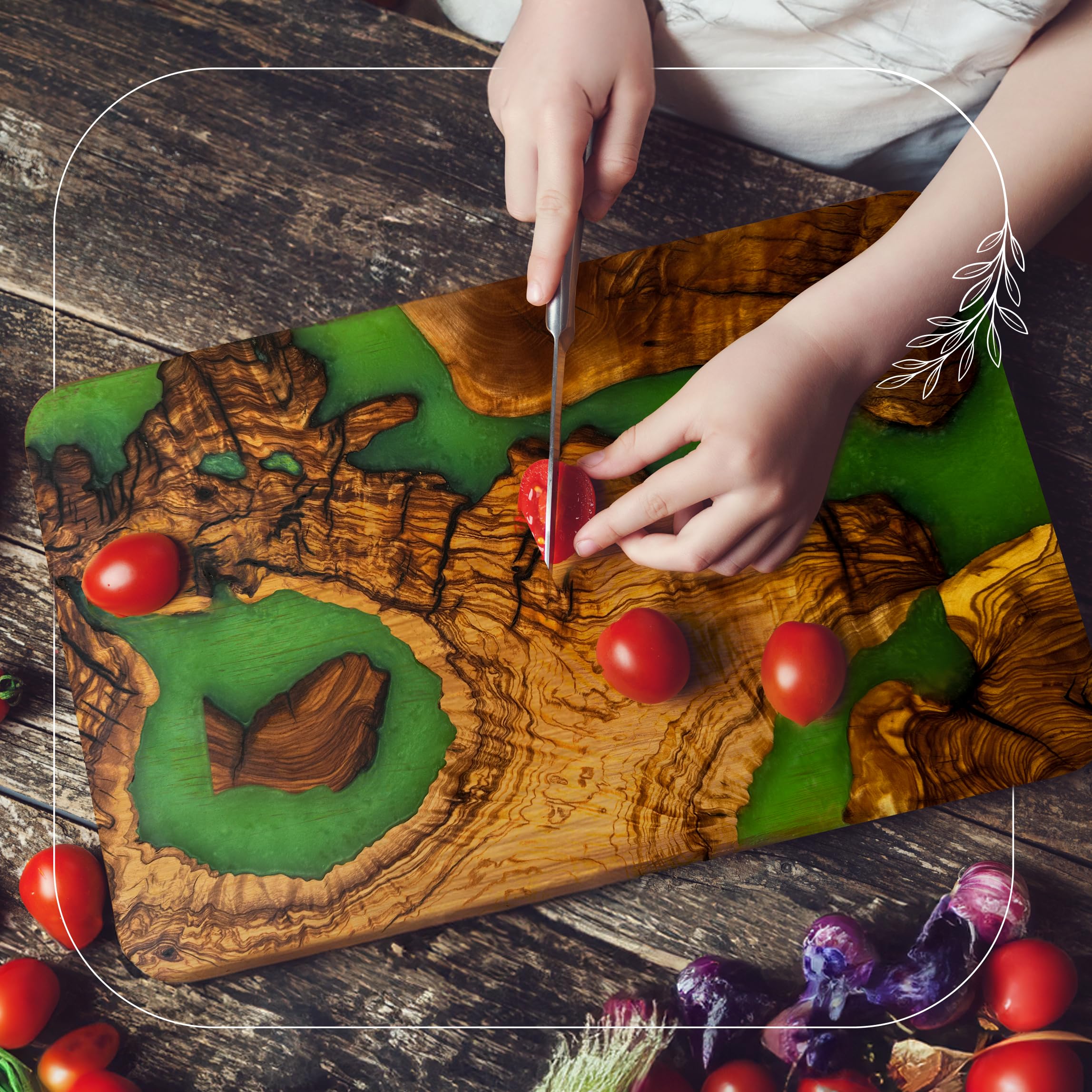 Handmade Olive Wood Cheese Board with Resin - Charcuterie, Serving & Cutting Board for Meat, Vegetables & Fruits - Premium Kitchen Gift for Weddings, Housewarming & Entertaining