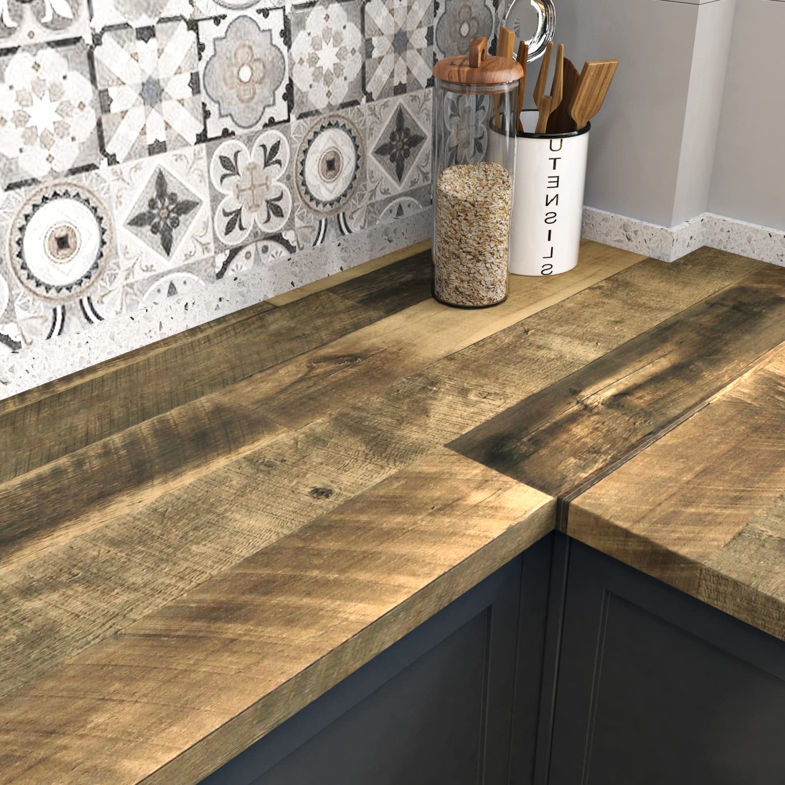 WESTICK Brown Wood Peel and Stick Wallpaper - Rustic Wood Contact Paper for Countertops, Kitchen Tables, Cabinets & Walls - Waterproof Butcher Block Vinyl Wrap (15.8