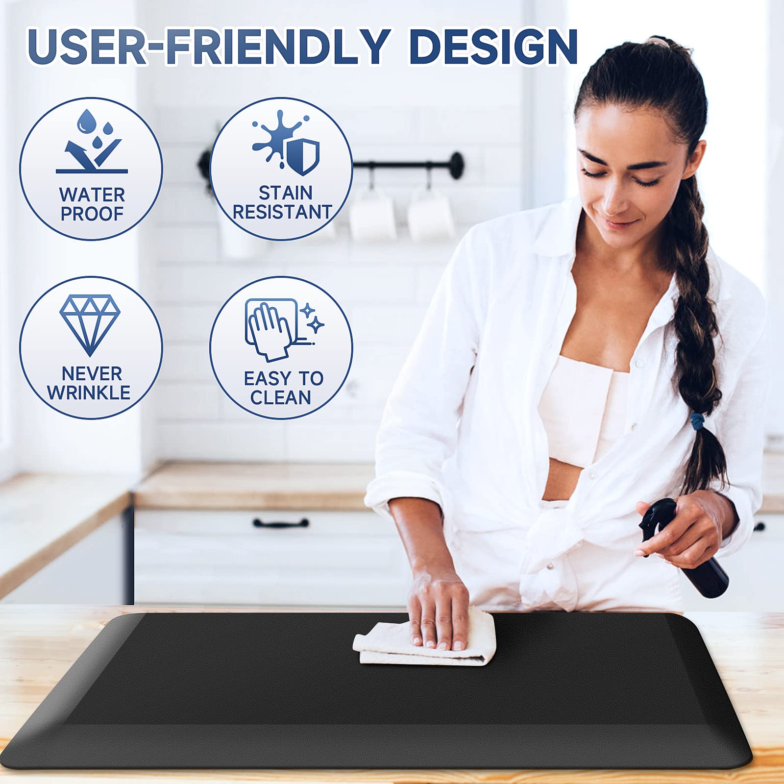 4/5 Inch Anti-Fatigue Kitchen Mat - Non-Slip, Waterproof for Home & Office