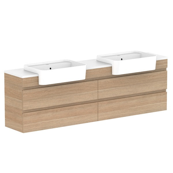 ADP Glacier Pro Semi-Recessed All-Drawer Twin Vanity with Solid Surface Top - Modern Bathroom Sink Cabinet for Master Bath & Guest Room Remodel