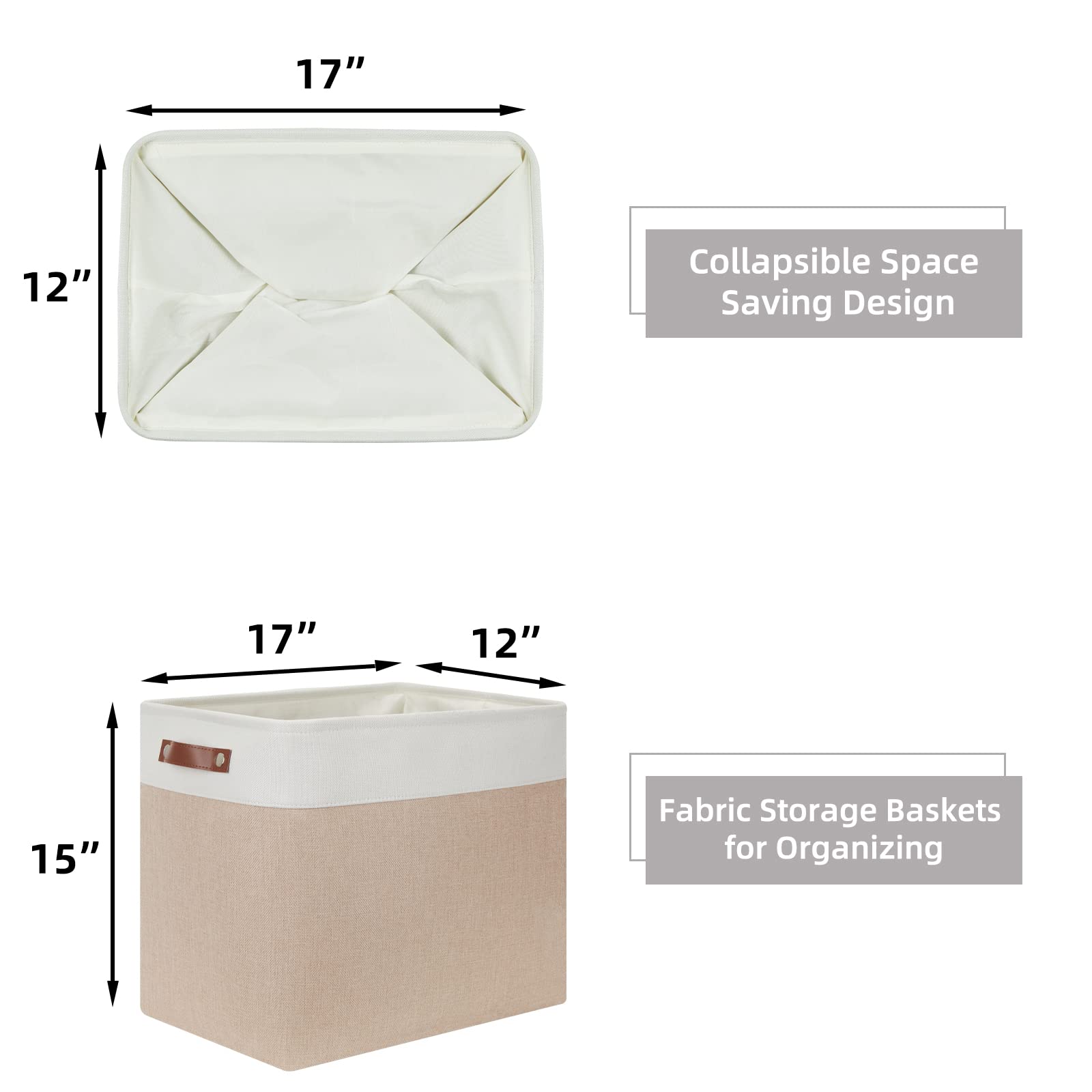 Large Fabric Storage Basket for Shelves - Collapsible Canvas Bin with Handles for Home & Closet Organization (White/Beige) - Perfect for Bedroom & Nursery Storage