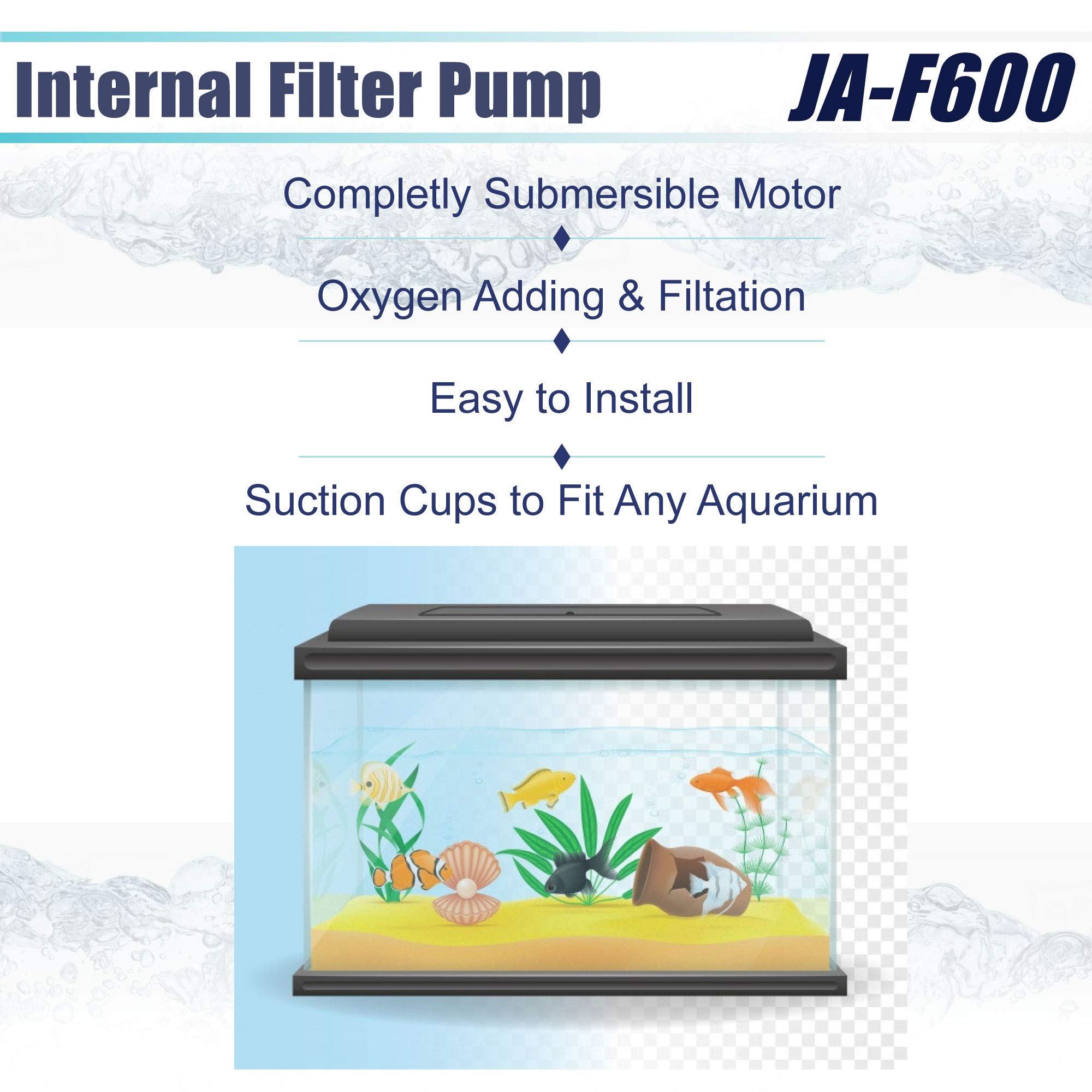 210 GPH Submersible Water Pump (800L/H, 15W) - Ultra Quiet Aquarium Powerhead with 3-in-1 Filter Function for Circulation, Filtration & Oxygenation - Ideal for Fish Tanks, Ponds, Fountains & Hydroponics (8-Pack)