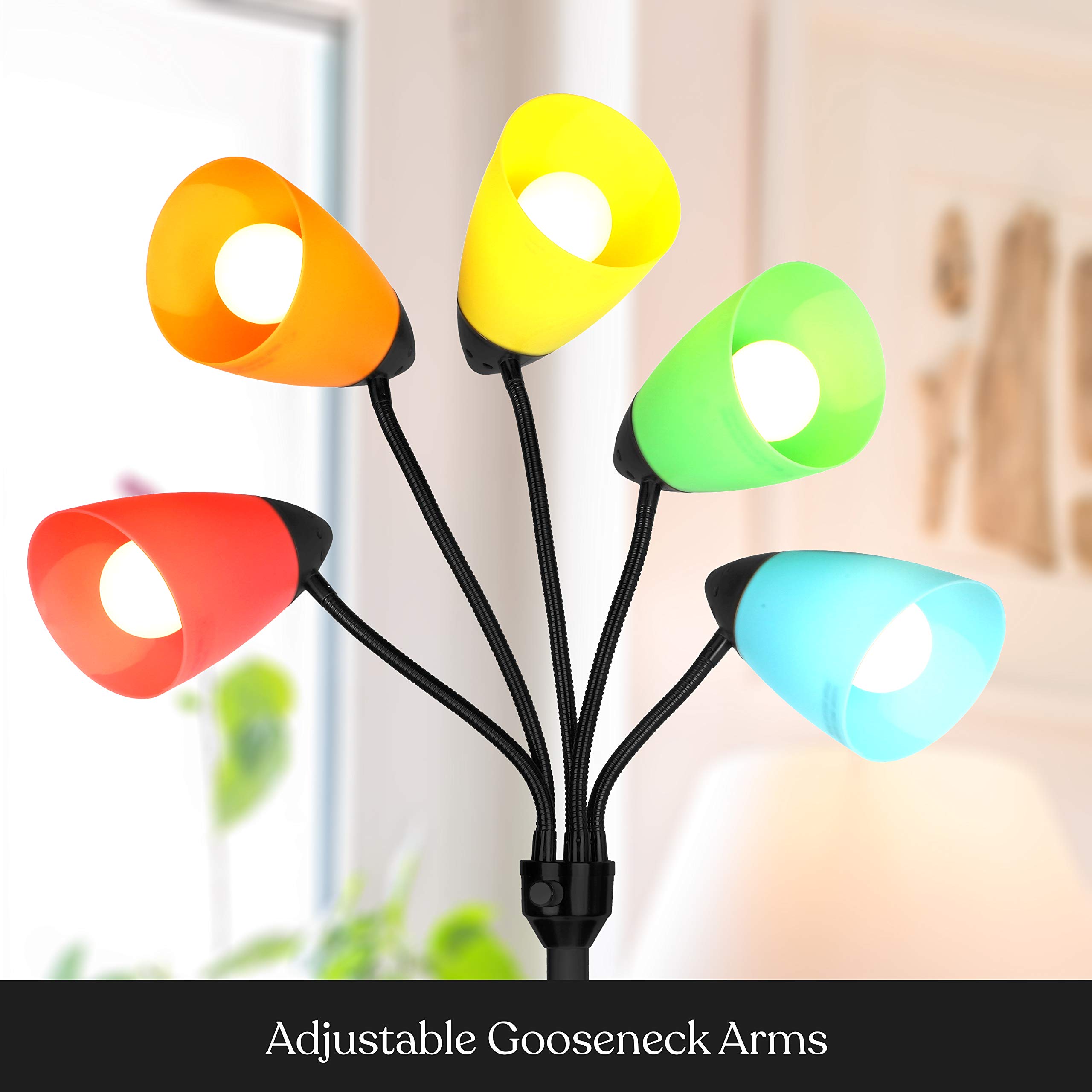 Brightech Medusa LED Floor Lamp - Adjustable Multi-Head Dimmable Standing Light with Interchangeable Shades for Living Room, Bedroom & Office - Tall Modern Floor Lamp for Reading, Working & Relaxing - Black Home Lighting Decor