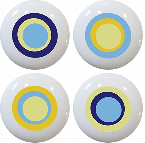 Vintage Blue Ceramic Drawer Pull Knobs - Set of 4 Retro Style White Circle Cabinet Handles for Kitchen, Bathroom & Furniture Upgrade