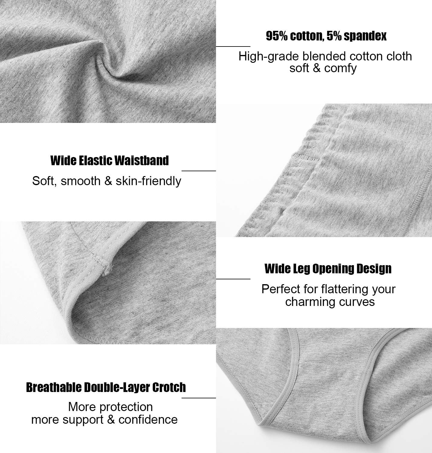Women's High Waist Cotton Underwear - Stretch Soft Comfortable Briefs - 5 Pack Multipack Ladies Panties for Everyday Wear & Postpartum Recovery