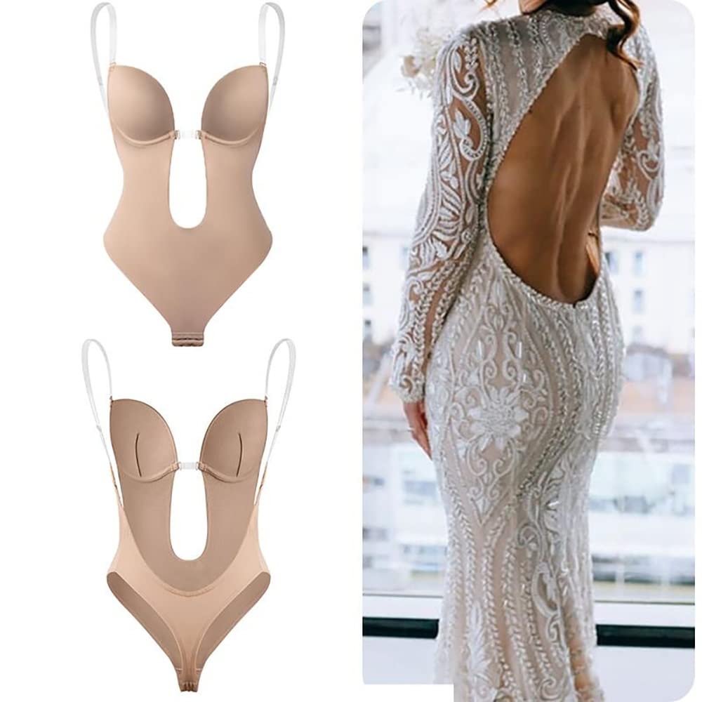 Invisible Backless Body Shaper Bra for Women - Plus Size X-Large Seamless Shapewear, Plunge Neckline & Strapless Support | Perfect for Evening Dresses, Wedding Gowns & Special Occasions (Khaki)