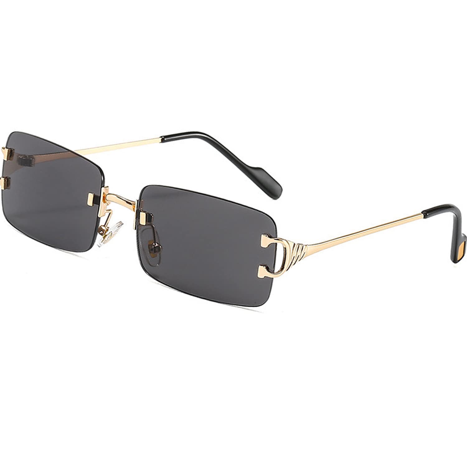 Stylish Rimless Rectangle Sunglasses for Women & Men - Vintage 90s Y2K Tinted Trendy Frameless Eyewear | Perfect for Beach, Driving & Fashion Accessories