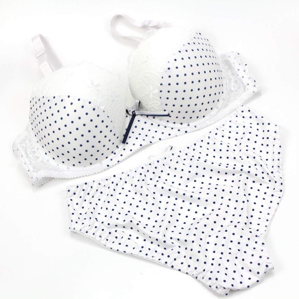 Swbreety Women's Satin Lace Polka Dot Underwire Bra and Panty Set with Bowknot - Sexy Lingerie for Valentine's Day, Anniversary Gift or Romantic Night