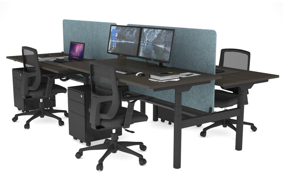 Flexi Premium Height Adjustable 4-Person H-Shaped Office Workbench - 1800L x 800W Black Frame with Cable Management | Ergonomic Standing Desk for Collaborative Workspaces & Home Offices
