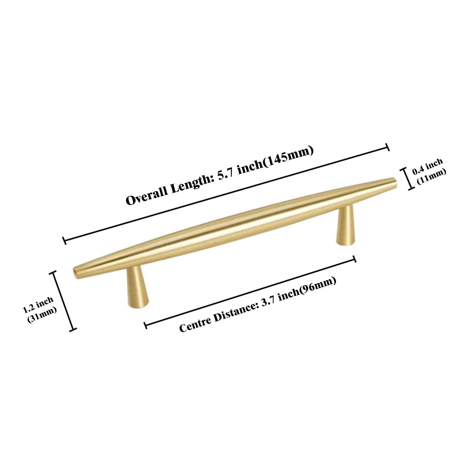 2 Pack Gold Cabinet Handles - Solid Brushed Brass Drawer Pulls - 5.7 Inch (145mm) Kitchen & Bathroom Hardware - Vintage Style Knobs for Dresser, Wardrobe & Furniture - Perfect for Home Renovation & DIY Projects